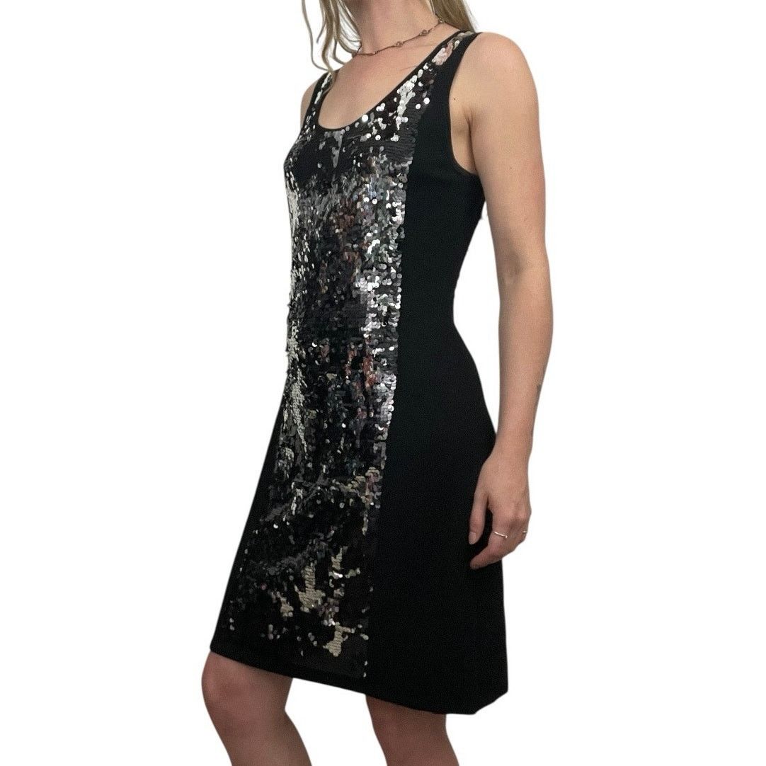 Vintage Yoana Baraschi Vtg Black & Silver Sequin Bodycon Mini Dress Size L / US 10 / IT 46 - 2 Thumbnail
