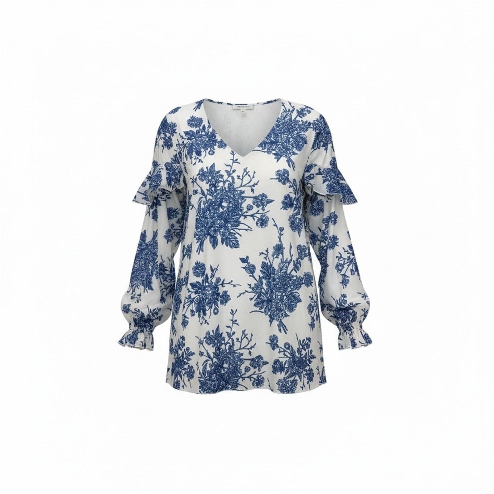 & Other Stories Samiol Ruffle Trim Floral Print Top – Blue & White Size M / US 6-8 / IT 42-44 - 1 Thumbnail