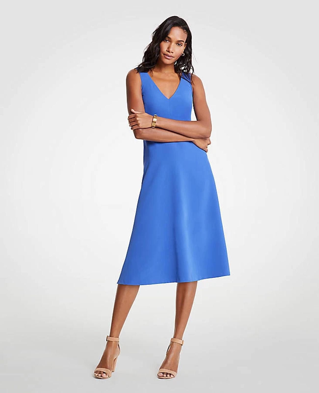 Ann Taylor Ann Taylor Vibrant Blue V-Neck Midi Flare Dress - NWT (New) Size XS / US 0-2 / IT 36-38 - 3 Thumbnail