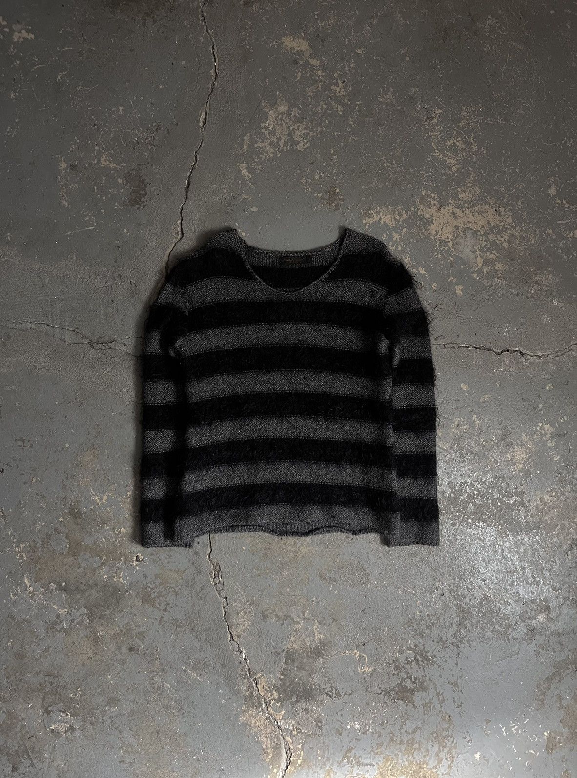 Pre-owned Jun Takahashi X Undercover Aw03 “ Paper Doll “ Punk Mohair Cardigan In Black Stripes