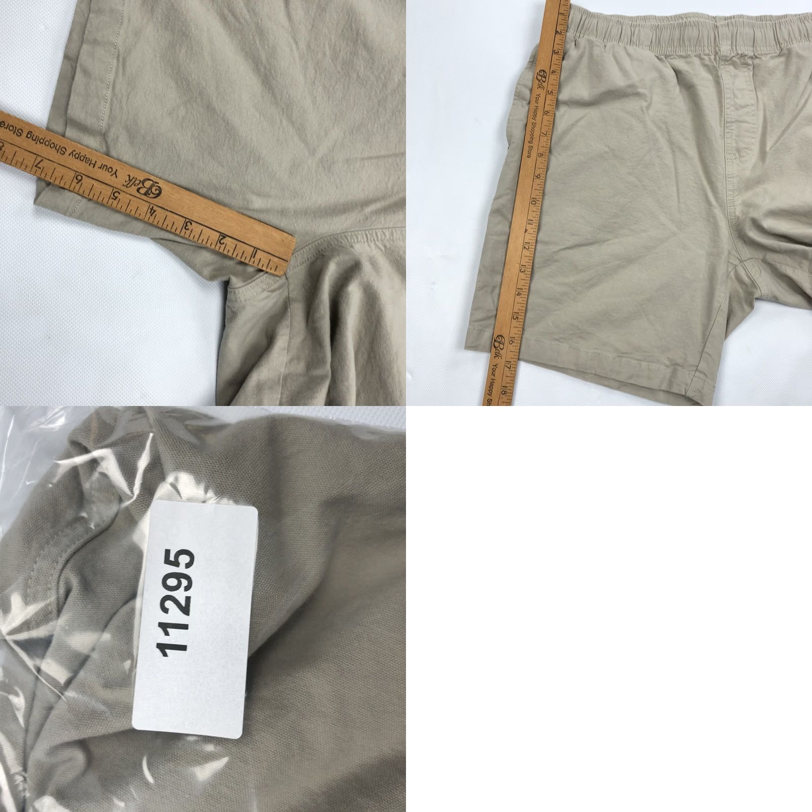 Vintage FREE FLY Men's Tan Khaki Drawstring Elastic Waist Shorts L Canvas Stretch Chino Casual Pockets, 32-36 Rise Mid Summer Spring Men Size US 33 - 8 Thumbnail