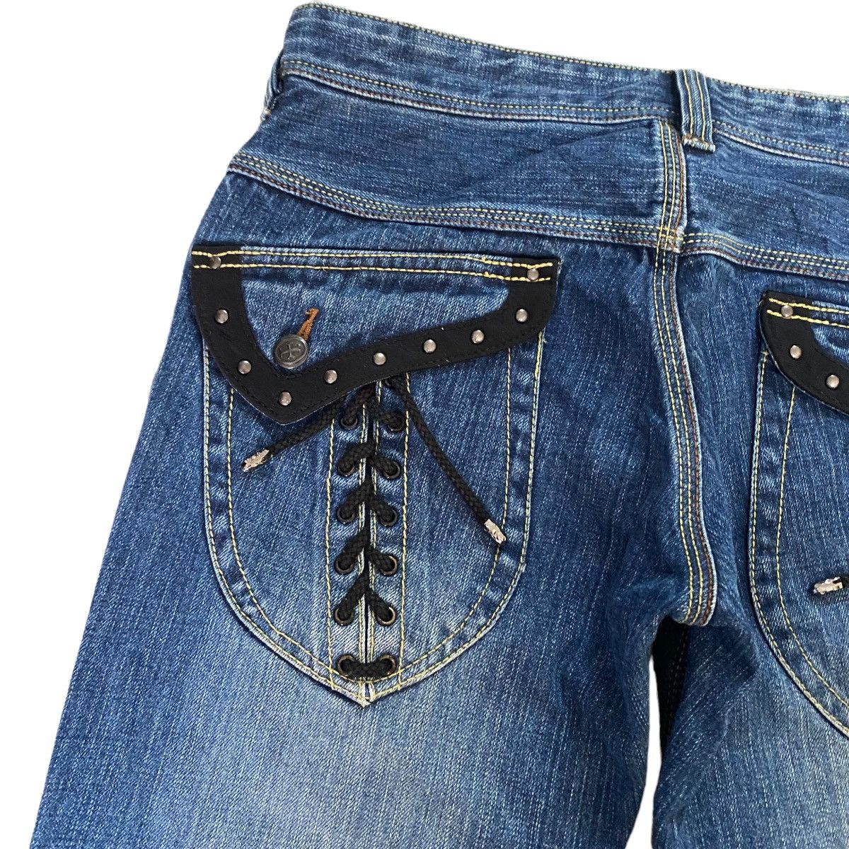 Nicole Club Nicole Club For Men Leather Lace Denim Flare Jeans Size US 31 - 10 Thumbnail