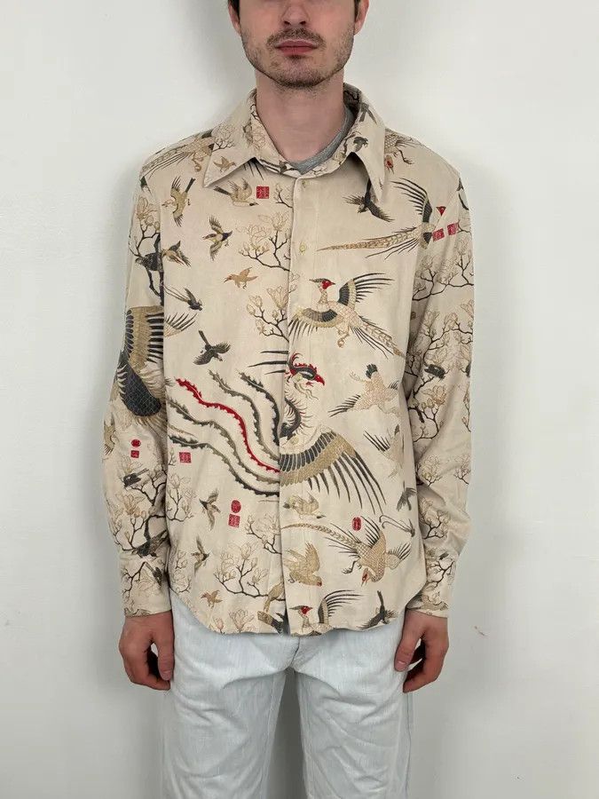 Roberto Cavalli AW2003 Cavalli Asian Fantasy World Bird Cream Shirt Size US M / EU 48-50 / 2 - 2 Thumbnail