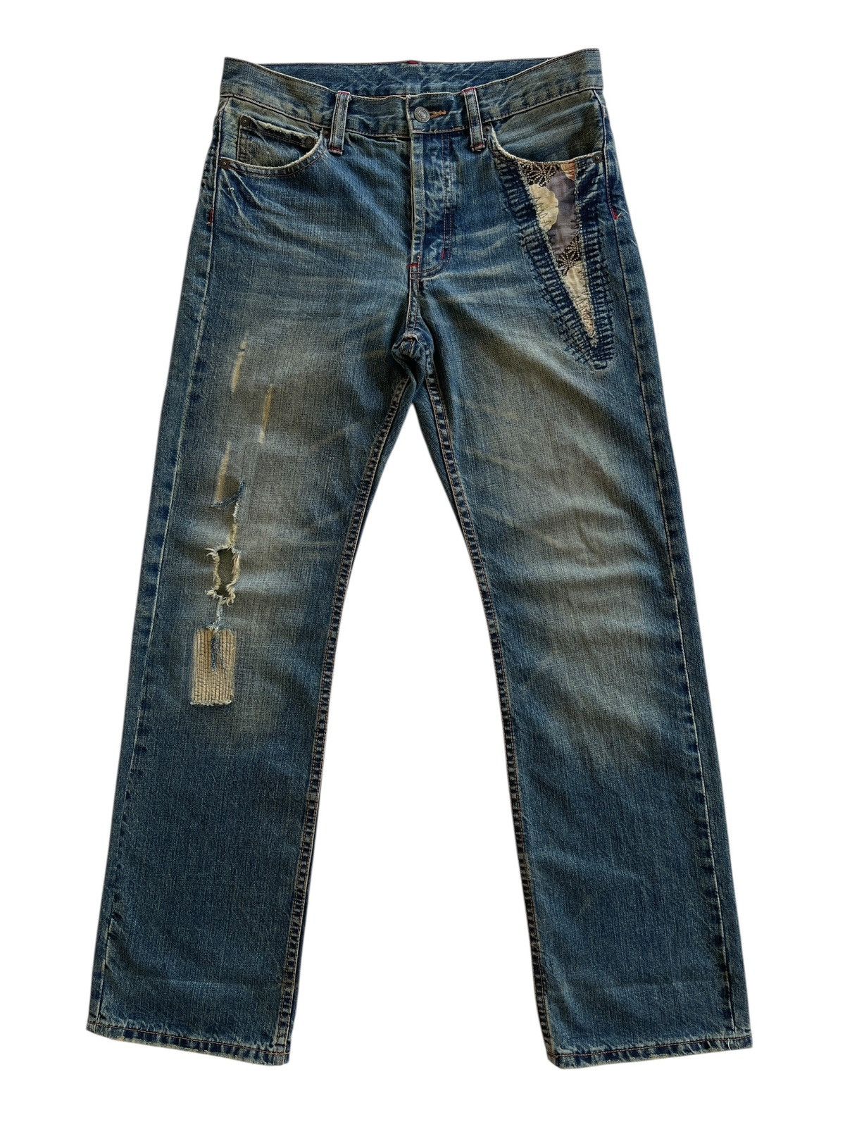 Japanese Brand Takeo Kikuchi Patchwork Distressed Sashiko Boro Denim Size US 30 / EU 46 - 1 Thumbnail