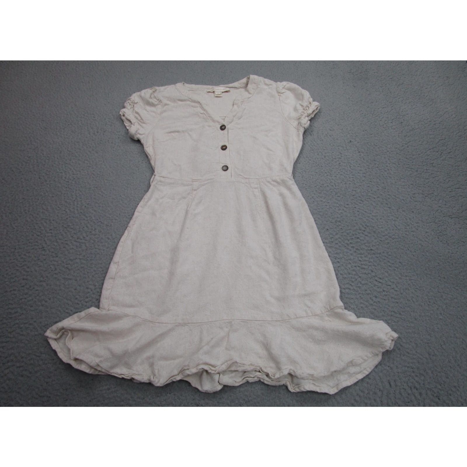 Vintage Monteau Los Angeles Dress Womens XS Beige Linen Ruffle Fit Flare cottagecore Size XS / US 0-2 / IT 36-38 - 2 Thumbnail