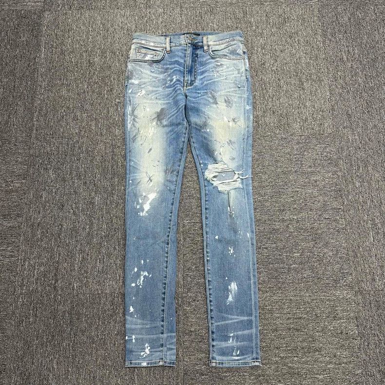 Amiri Amiri Single Knee Destroyed Ink Denim Pants Size US 33 - 1 Thumbnail