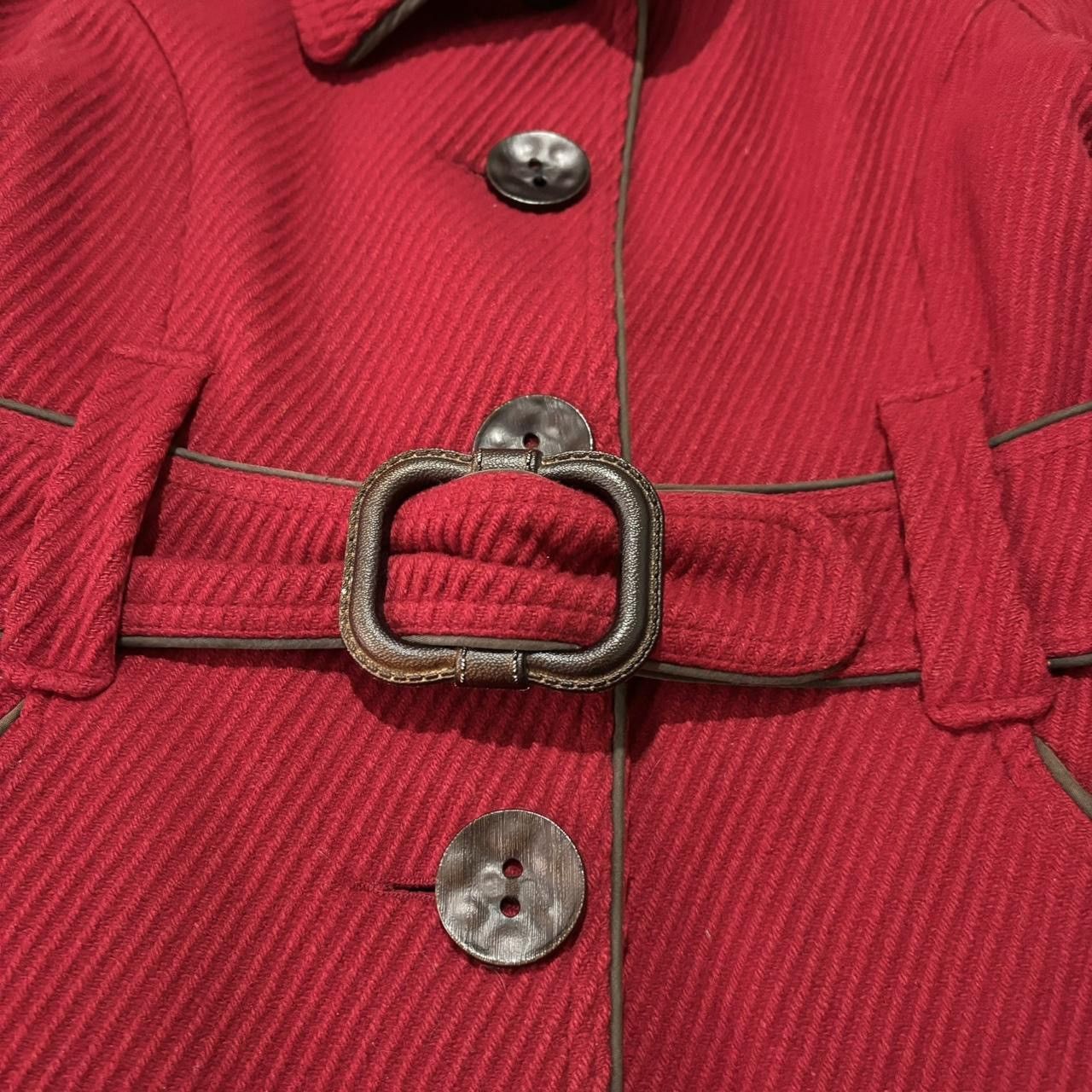 Designer × Soia & Kyo Vintage Red Wool Big Belt Mid Length Jacket Size S / US 4 / IT 40 - 2 Thumbnail
