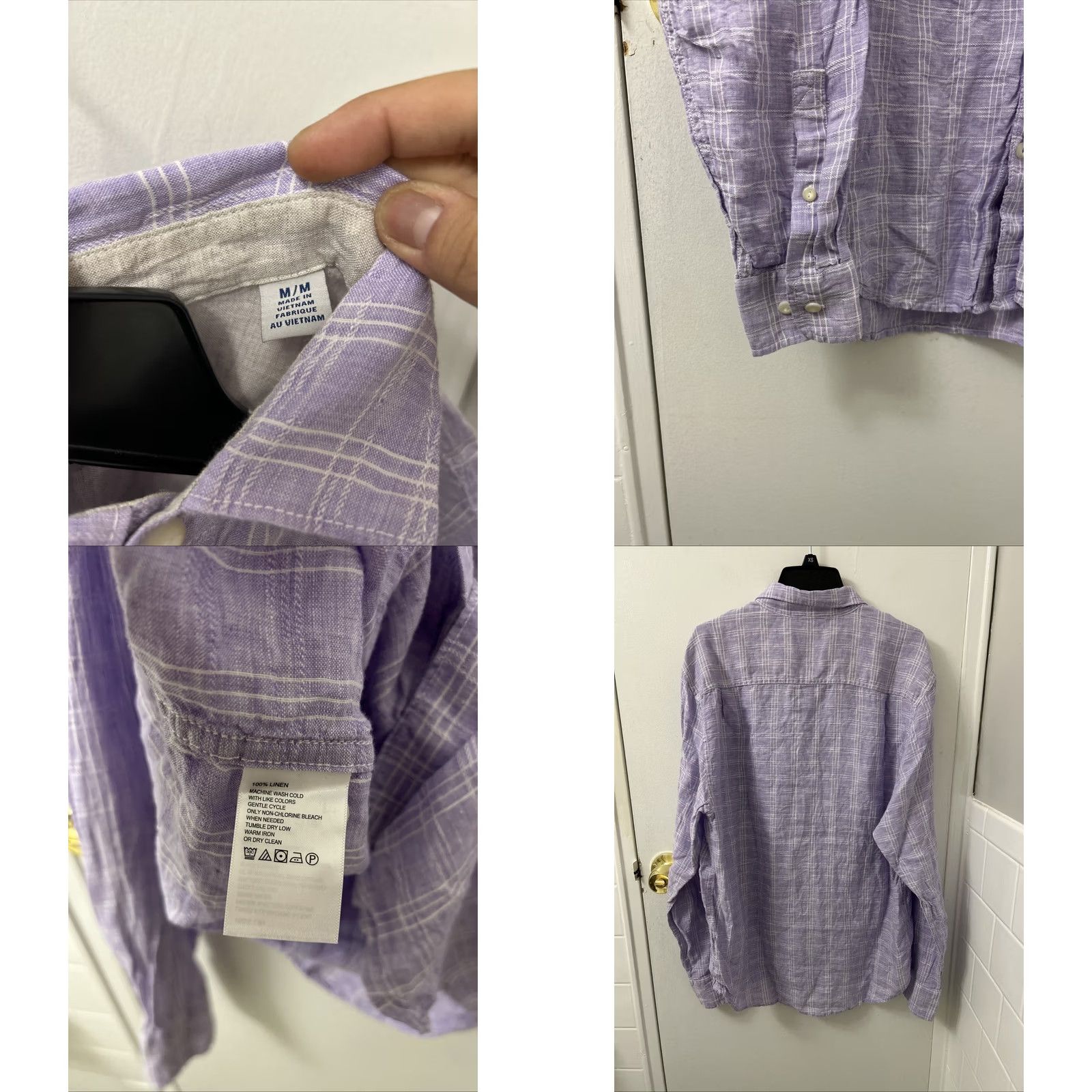 Tommy Bahama Tommy Bahama Shirt Mens Medium Purple Plaid 100% Linen Button-Down Long Sleeve Size US M / EU 48-50 / 2 - 8 Thumbnail