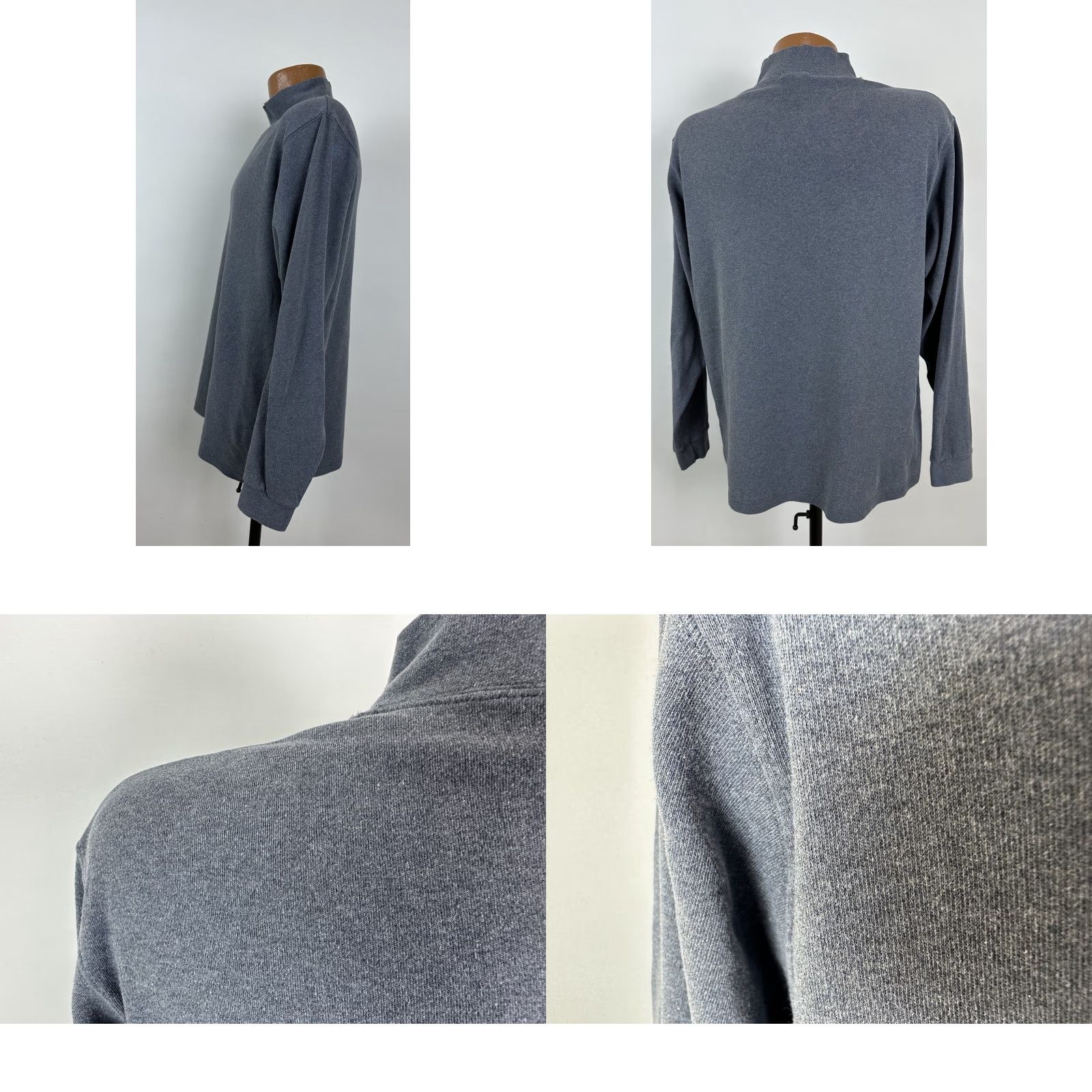 Roundtree & Yorke VINTAGE Roundtree & Yorke Mock Neck T-Shirt Men Large Distressed 90s Casual Heather Blue Cotton Heavyweight 1990-1999 Size US L / EU 52-54 / 3 - 8 Thumbnail