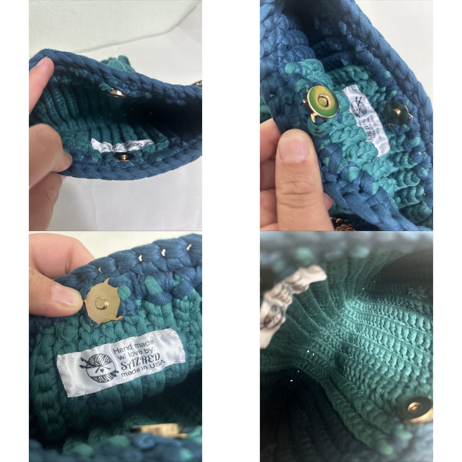 J Brand Salted Brand Knit Shoulder Bag Teal 10.5x8x1 Small Women Cotton Knit Shoulder Bag Teal Green Size ONE SIZE - 9 Thumbnail