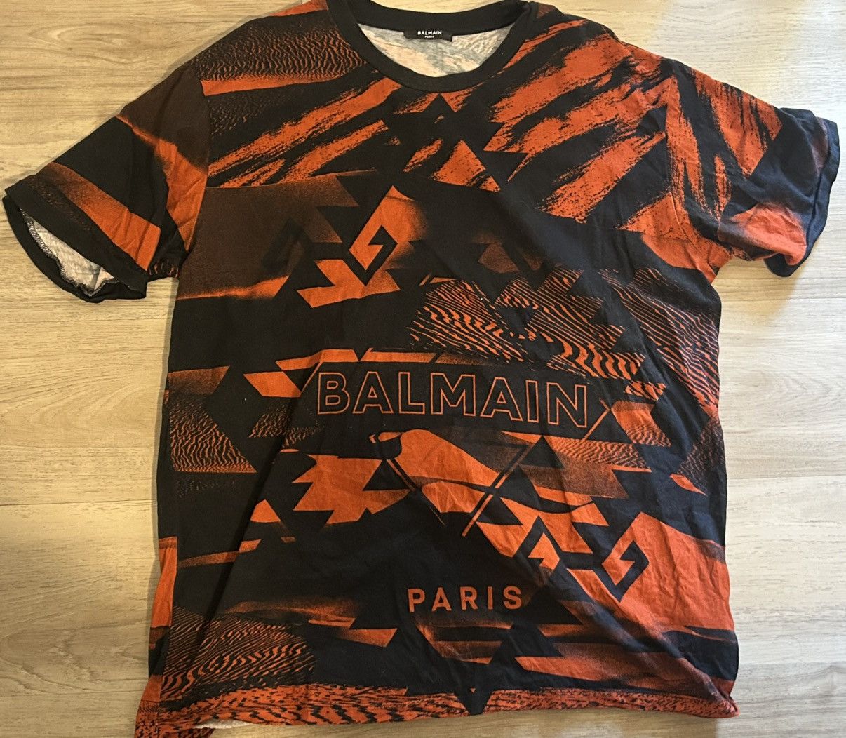 Balmain Balmain Paris Orange/Black Logo Tee Shirt Size US L / EU 52-54 / 3 - 1 Thumbnail