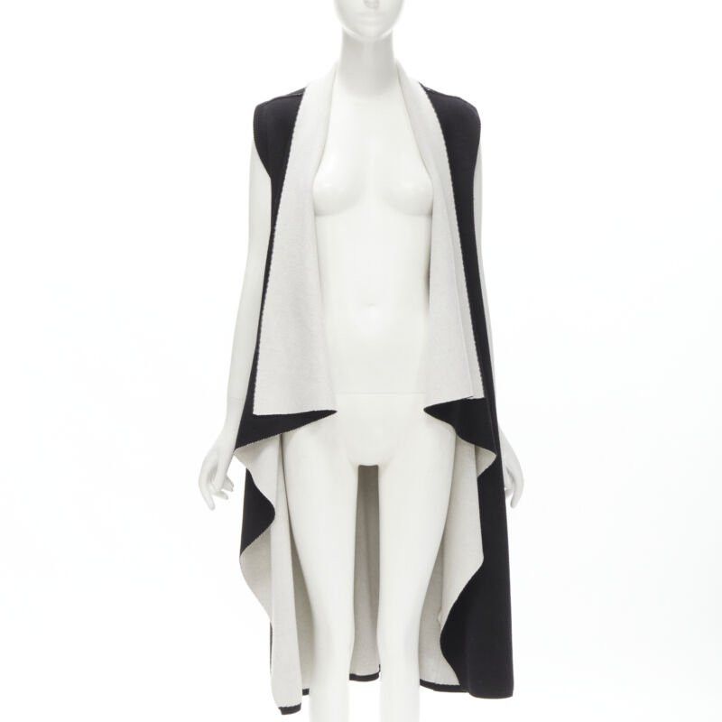 Alice + Olivia ALICE OLIVIA 100% wool black grey waterfall draped collar long vest XS Size XS / US 0-2 / IT 36-38 - 1 Thumbnail