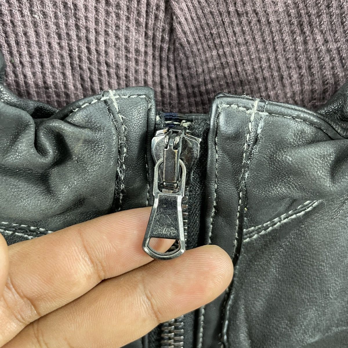 SHIPS × Ships Jet Blue Vintage Ships Japan Zipper Leather Jacket Size US L / EU 52-54 / 3 - 6 Thumbnail