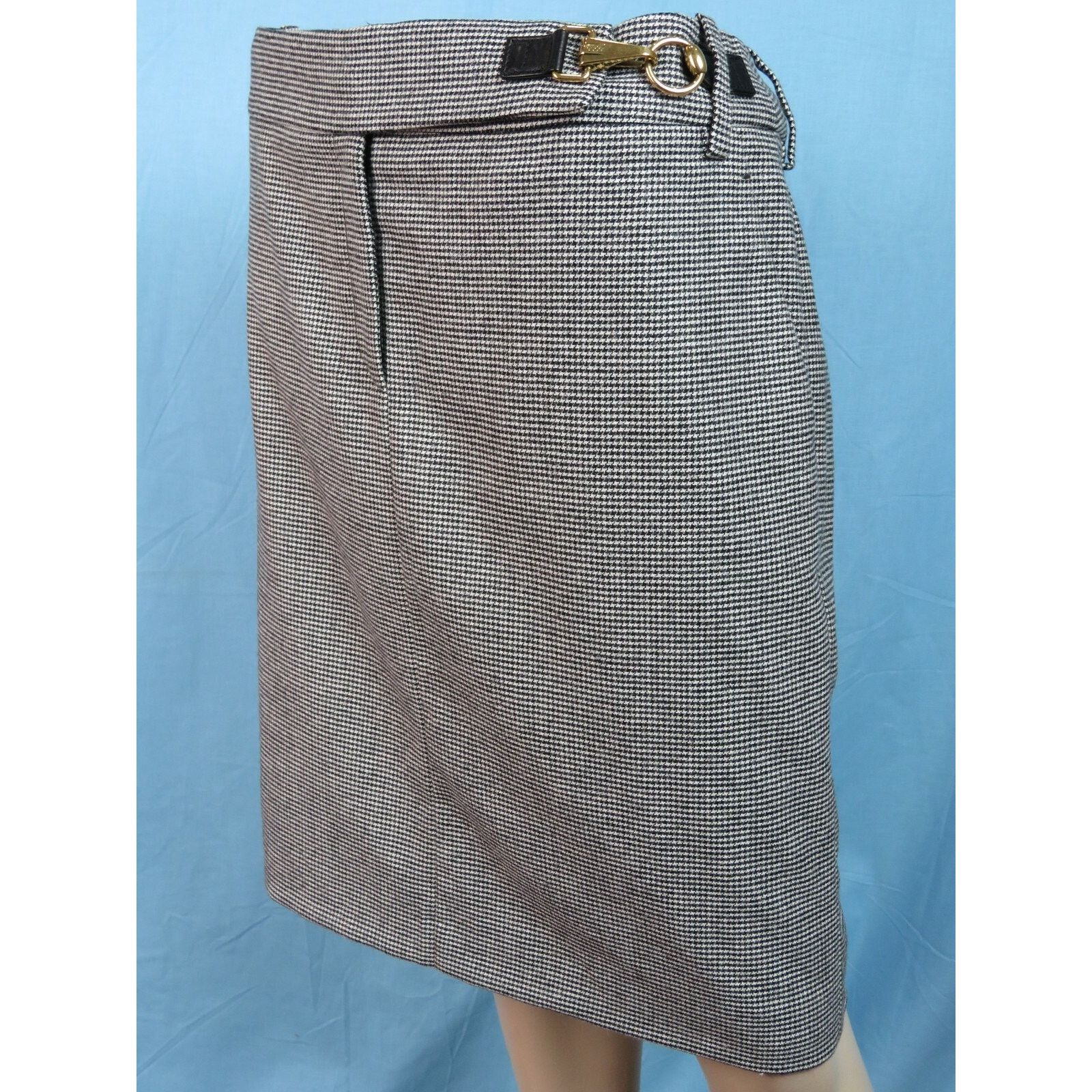 Gucci GUCCI 221815 BLACK WOOL GRAY HORSE BIT BUCKLE ZIP SKIRT 44 Size 30" / US 8 / IT 44 - 3 Thumbnail