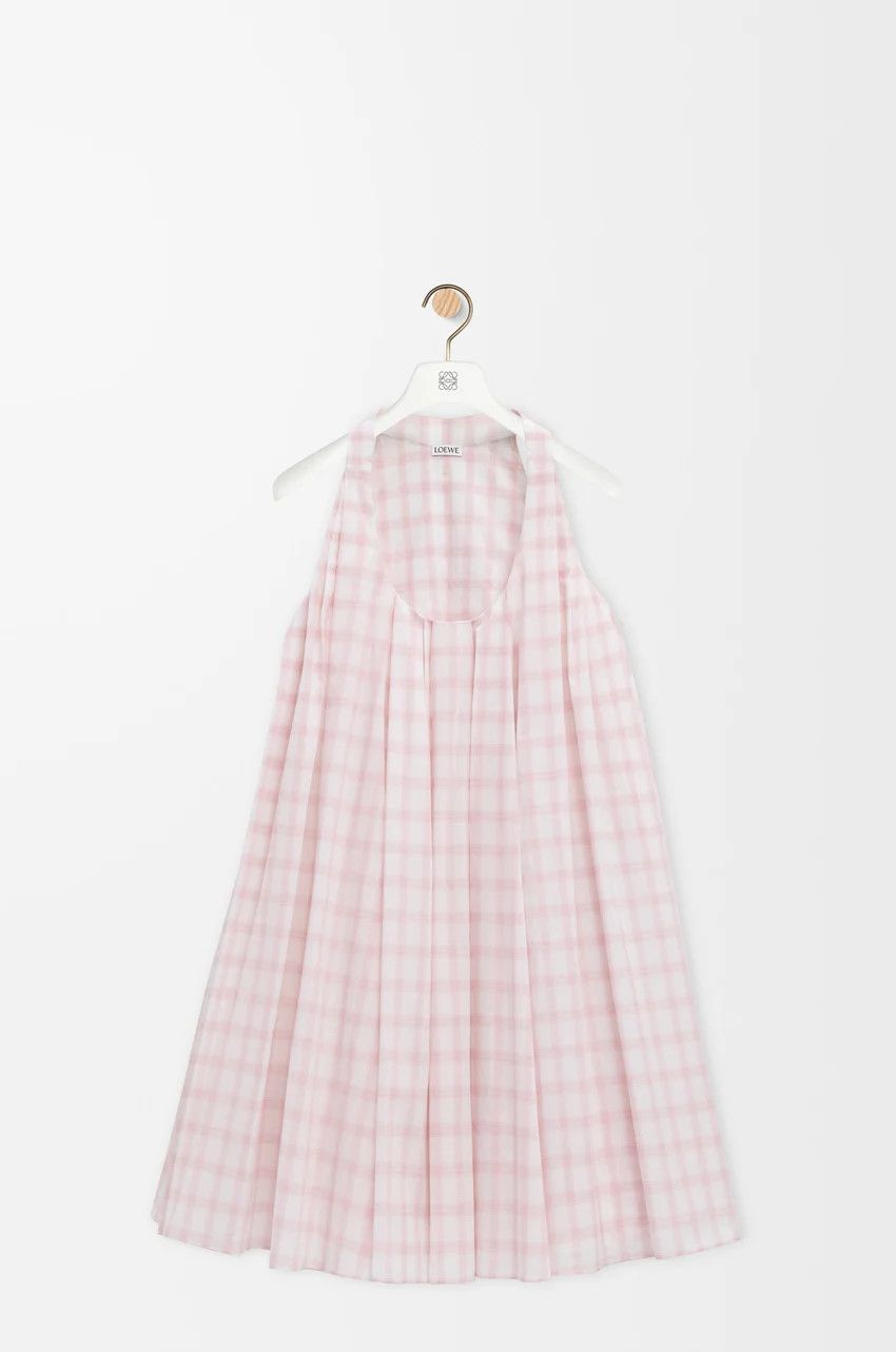 o1loc1c0525 Trapeze Dress In Cotton in White/Pink