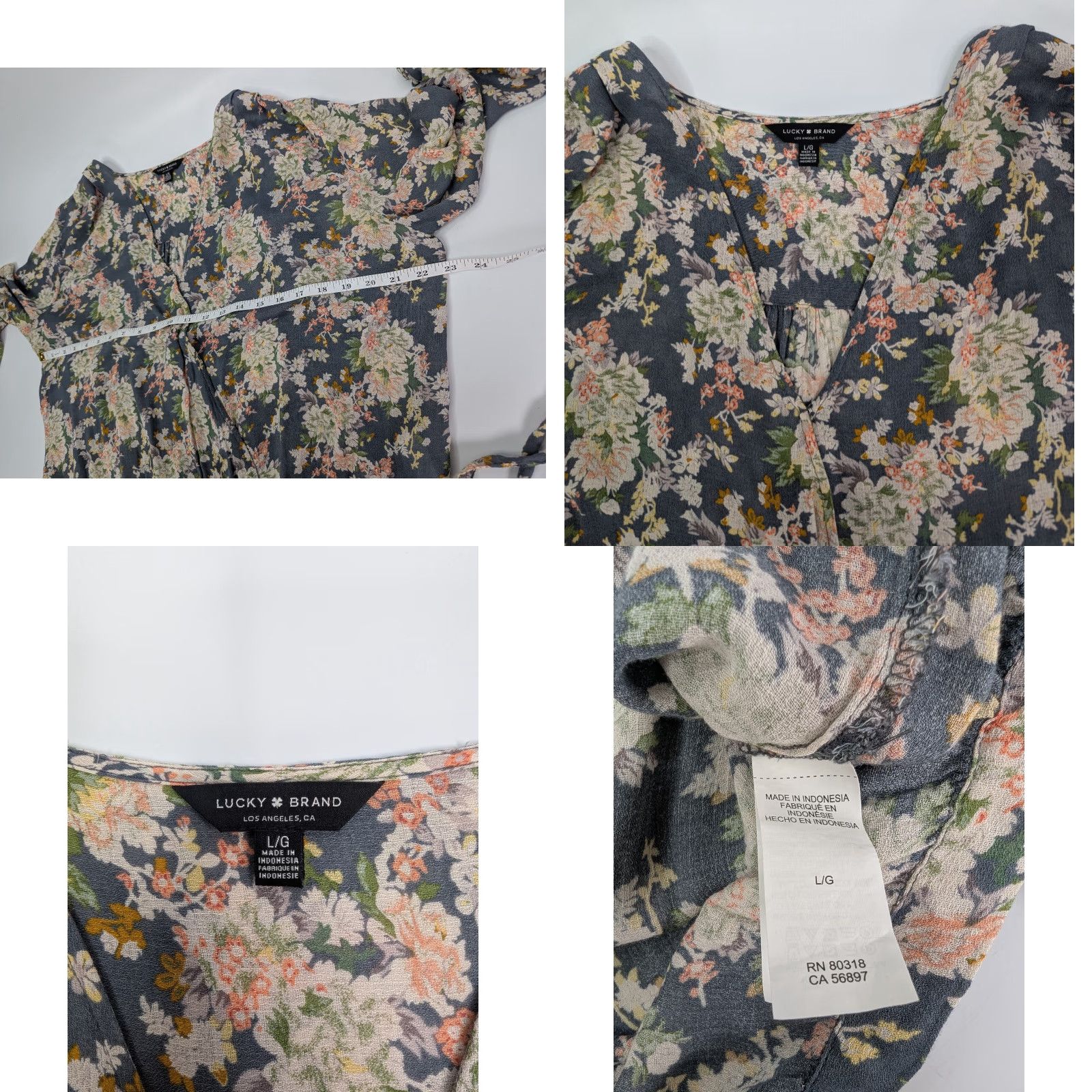 Lucky Brand Lucky Brand Sawyer Wrap Blouse Top Women's L Floral V-Neck Chiffon Bow Bohemian 7WD41127 Size L / US 10 / IT 46 - 8 Thumbnail