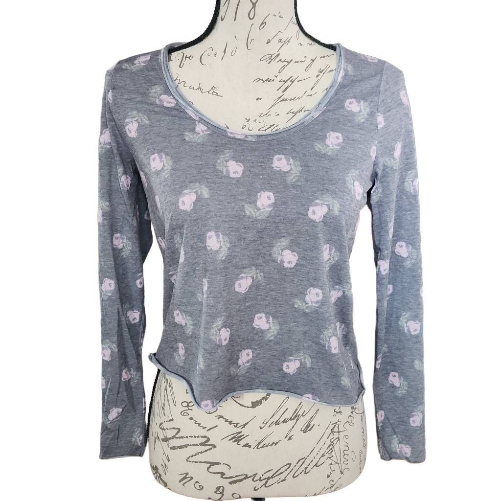 Chaser Brand Chaser Ladies Soft Gray Long Sleeve Floral Print Crop Top - Size S / US 4 / IT 40 - 1 Thumbnail