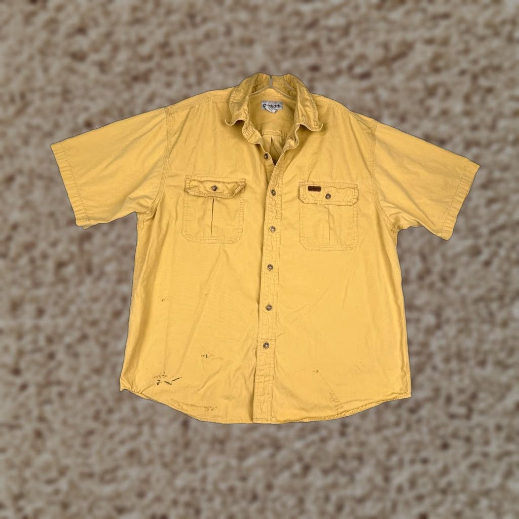 Carhartt VINTAGE Carhartt Shirt Men Large Yellow Cotton Button Up Pocket Short Sleeve Work READ Size US L / EU 52-54 / 3 - 1 Thumbnail