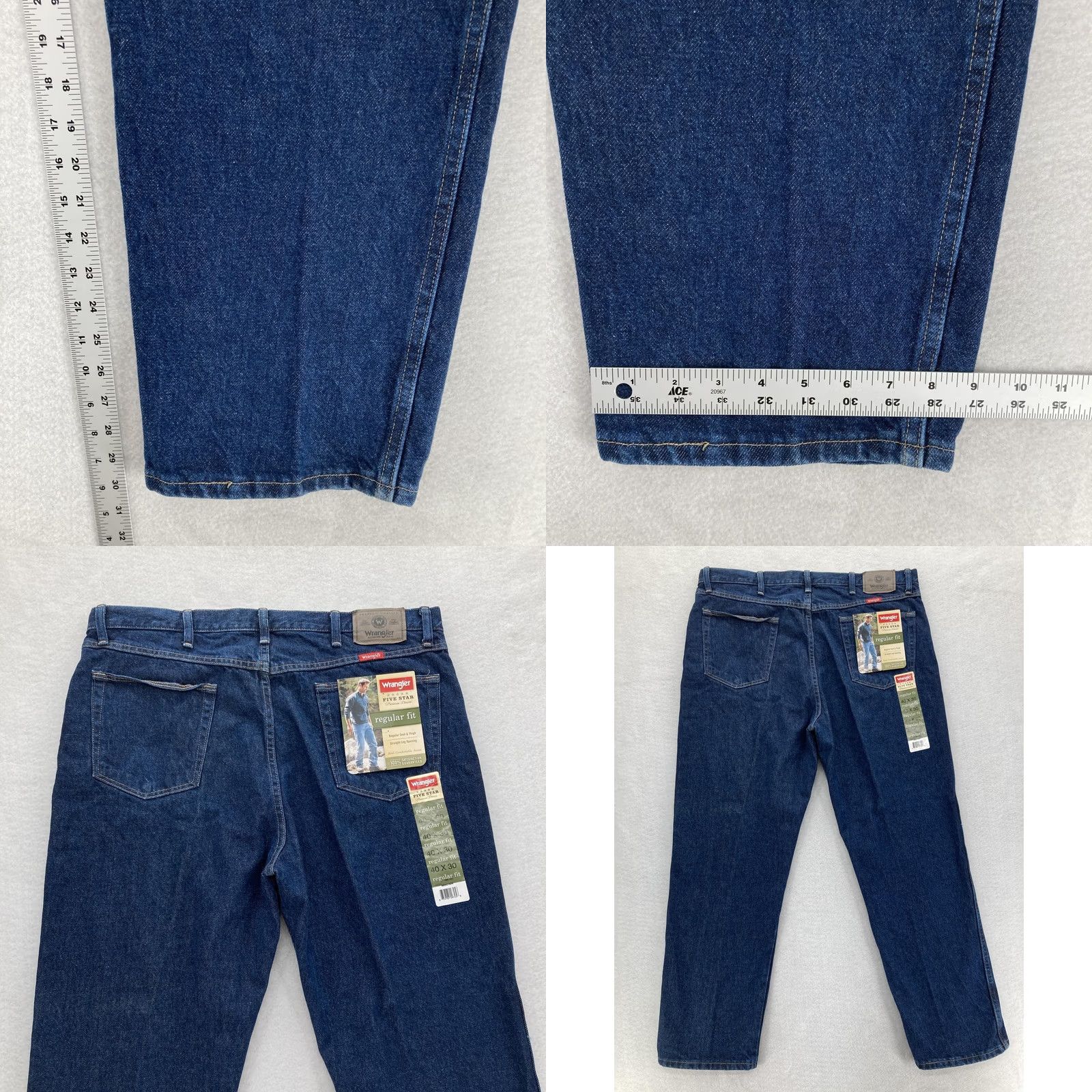 Wrangler Wrangler Jeans Mens 40x30 Five Star Regular Fit Straight Leg Denim Workwear Blue 5-Pocket Zip Fly Mens Jeans Regular Fit Size US 40 / EU 56 - 8 Thumbnail
