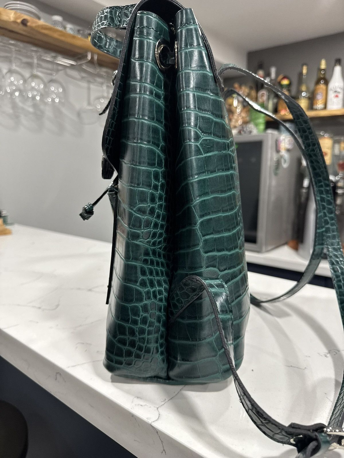 Bottega Veneta Daniellee Green Alligator Embossed Leather Women's Backpack Size ONE SIZE - 5 Thumbnail