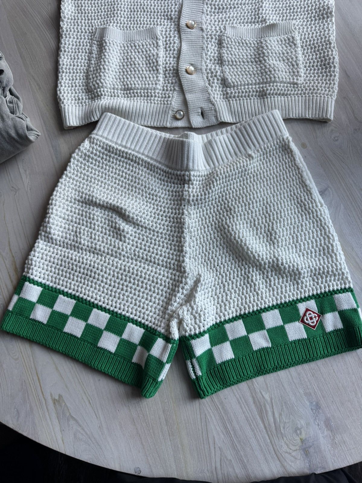 Casablanca Straight-Leg Logo-Appliquéd Checked Crochet Shorts Size US 30 / EU 46 - 7 Thumbnail