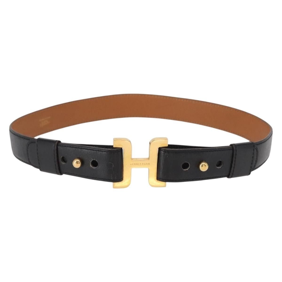 Hermes Hermes H Belt Leather Black Gold Size ONE SIZE - 1 Thumbnail