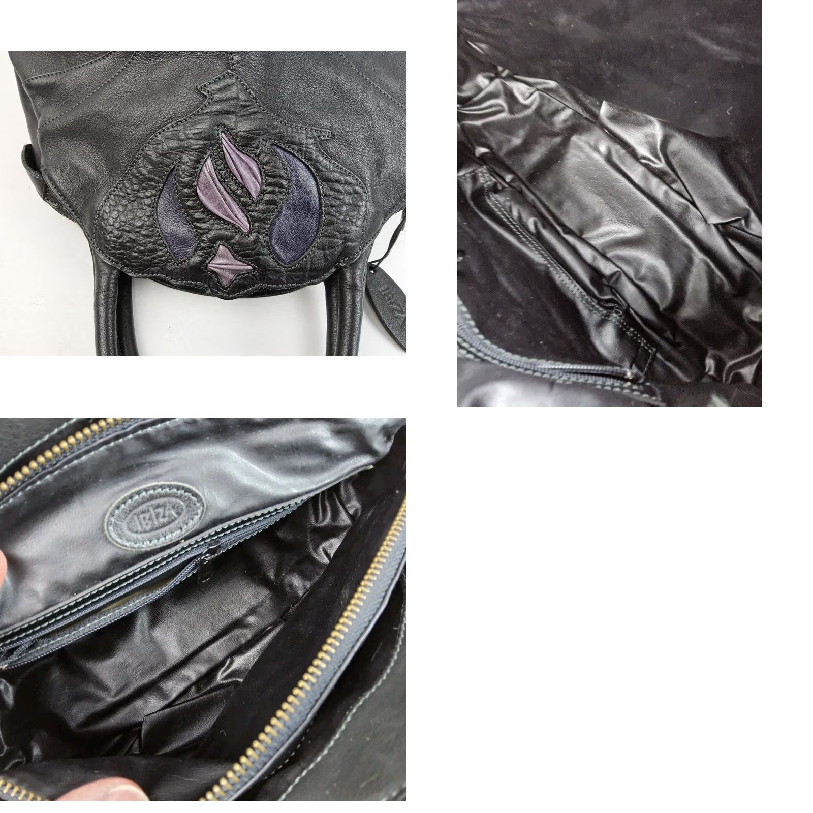 Vintage Ibiza Leather Satchel Handbag Purse Black Satchel/Top Handle Bag Womens Leather Black 11.5x8x4.5 Size ONE SIZE - 8 Thumbnail