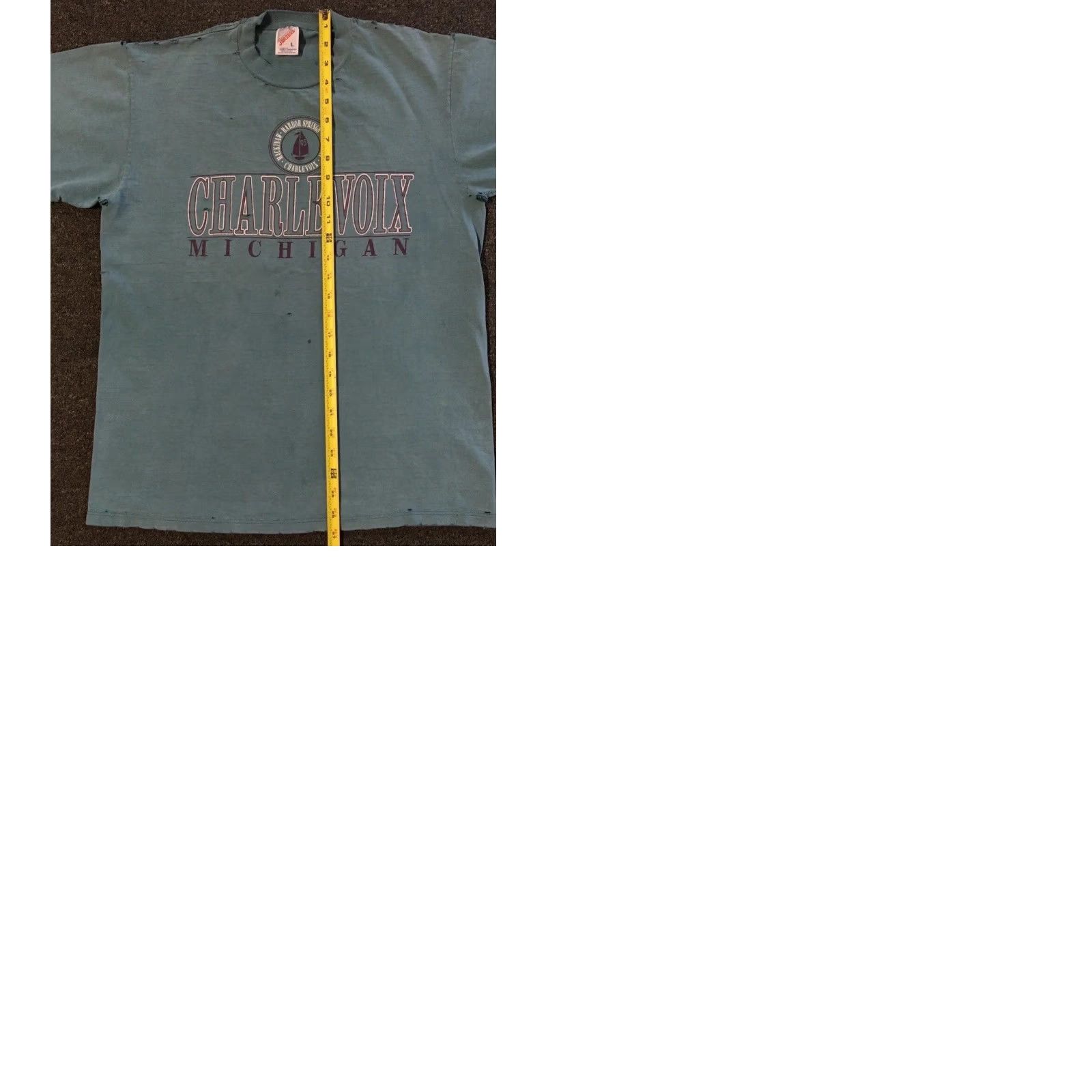 Thrasher VINTAGE Destroyed T-Shirt Men S Blue 90s Michigan Charlevoix Thrashed Faded Distressed 80s Punk Grunge Surf Skate USA Blood/Spotting? Size US S / EU 44-46 / 1 - 11 Thumbnail