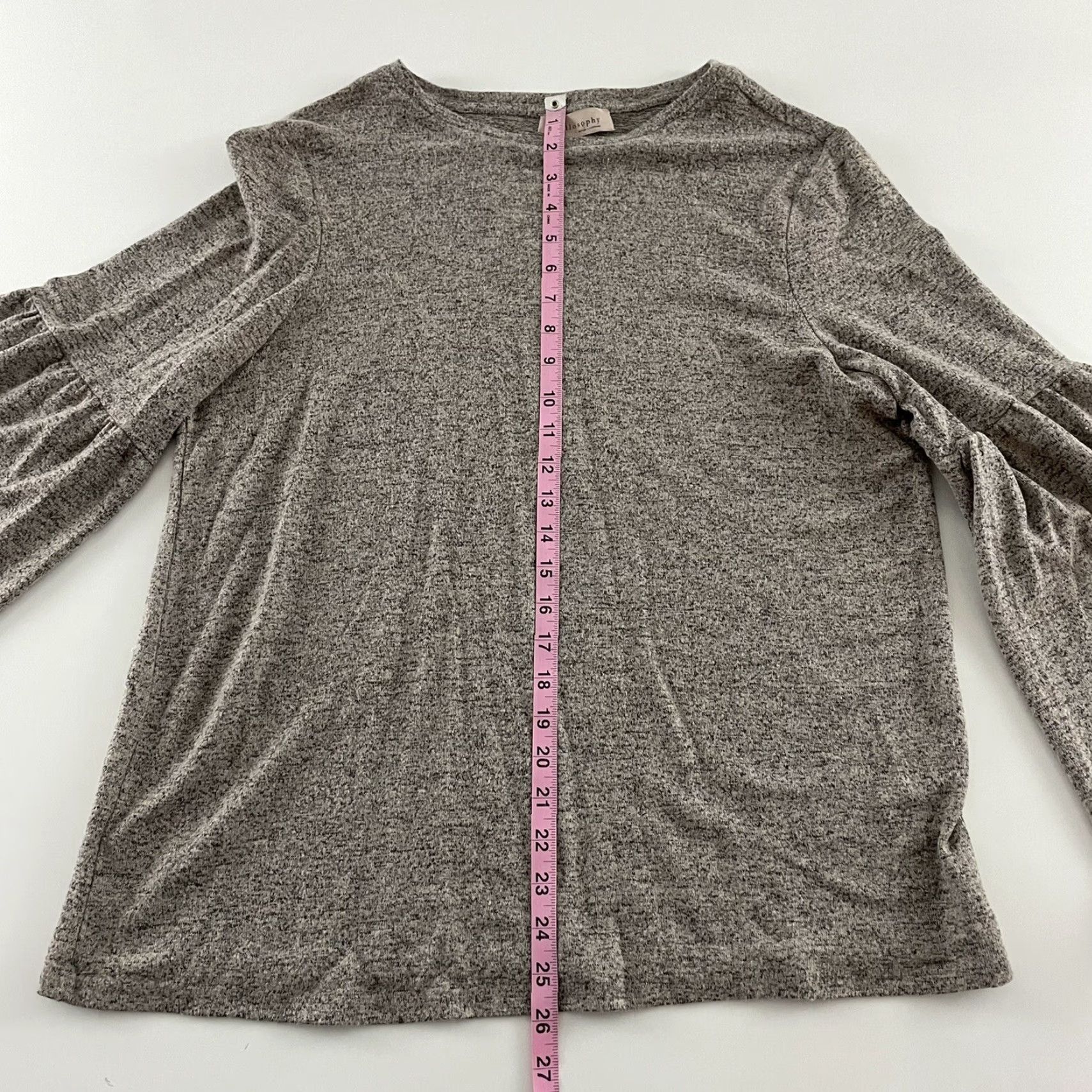 Vintage Philosophy Bell Sleeve Long Sleeve Super Soft Top Women's L Black Gray Blouse, Bell Sleeve, Philosophy, Super Soft, Long Sleeve, Black, Gray, L, Women Size L / US 10 / IT 46 - 4 Thumbnail