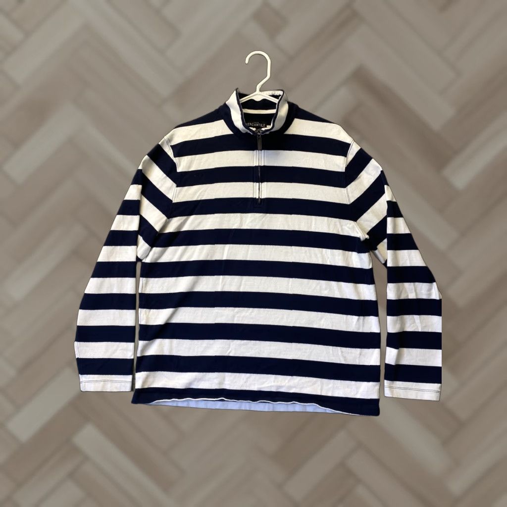 Vintage J Crew Women's Sweater Long Sleeve Mock Neck 1/4 Zip Pullover Casual Fall Winter Blue White 90s Size L / US 10 / IT 46 - 1 Thumbnail