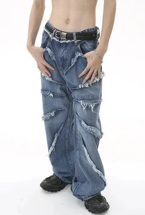 Japanese Brand × Jean Raw edge wide-leg jeans with retro design Size US 32 / EU 48 - 4 Thumbnail
