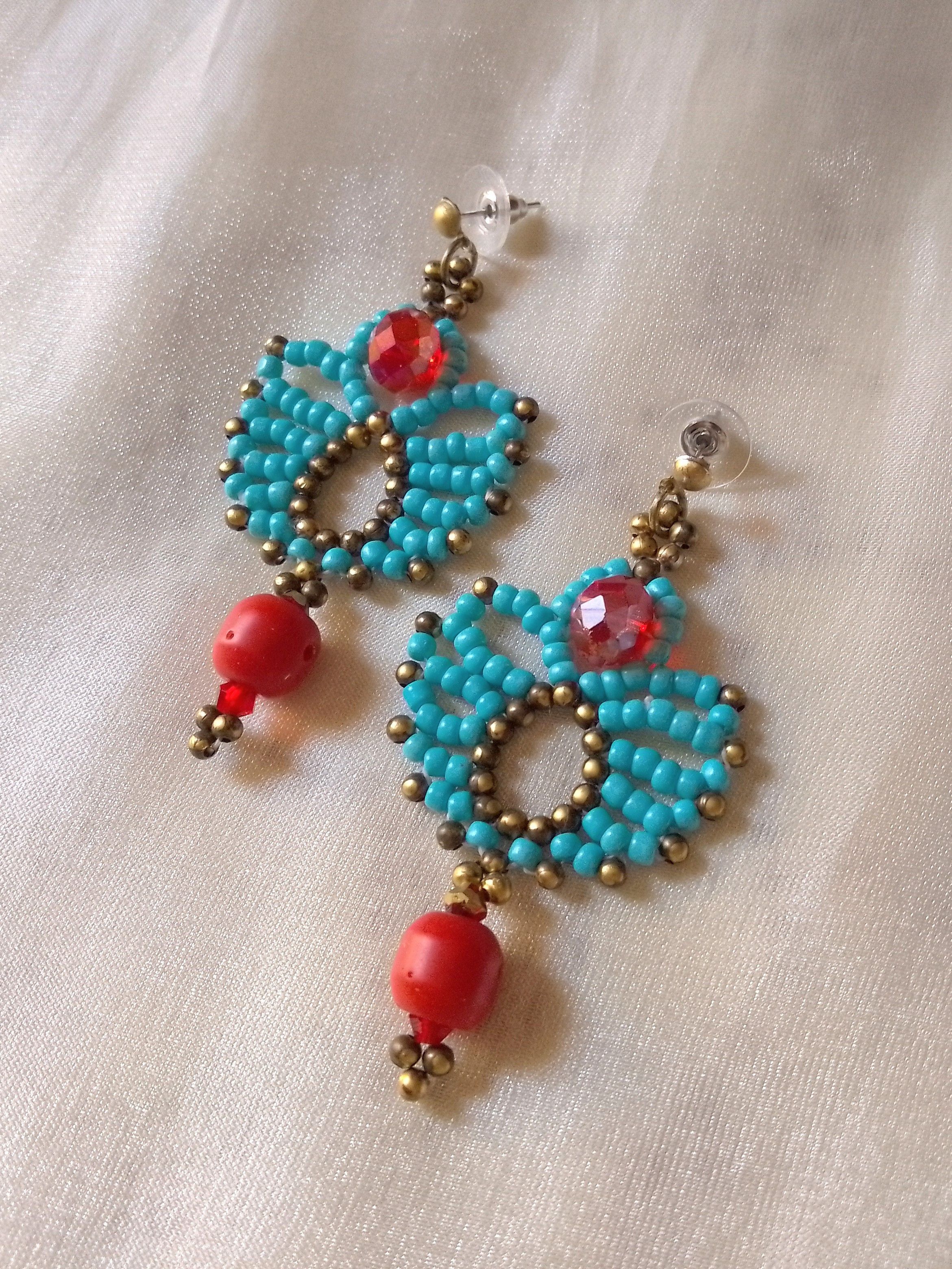 Handmade Ethnic earrings with natural precious coral Red-Turquoise Size ONE SIZE - 4 Thumbnail