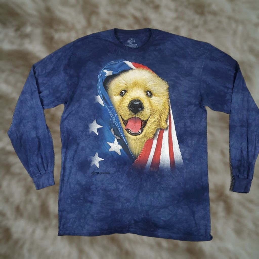 The Mountain VINTAGE The Mountain Shirt Mens 3XL Blue Golden Retriever Puppy Flag Long Sleeve Size US XXL / EU 58 / 5 - 1 Thumbnail