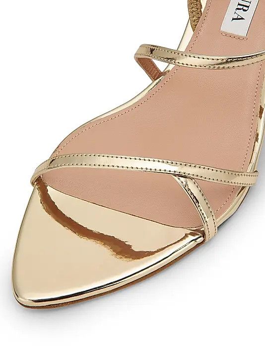 Aquazzura os11x0126 Tease 50mm Leather Kitten Heel Sandals in Gold Size US 9 / IT 39 - 5 Thumbnail