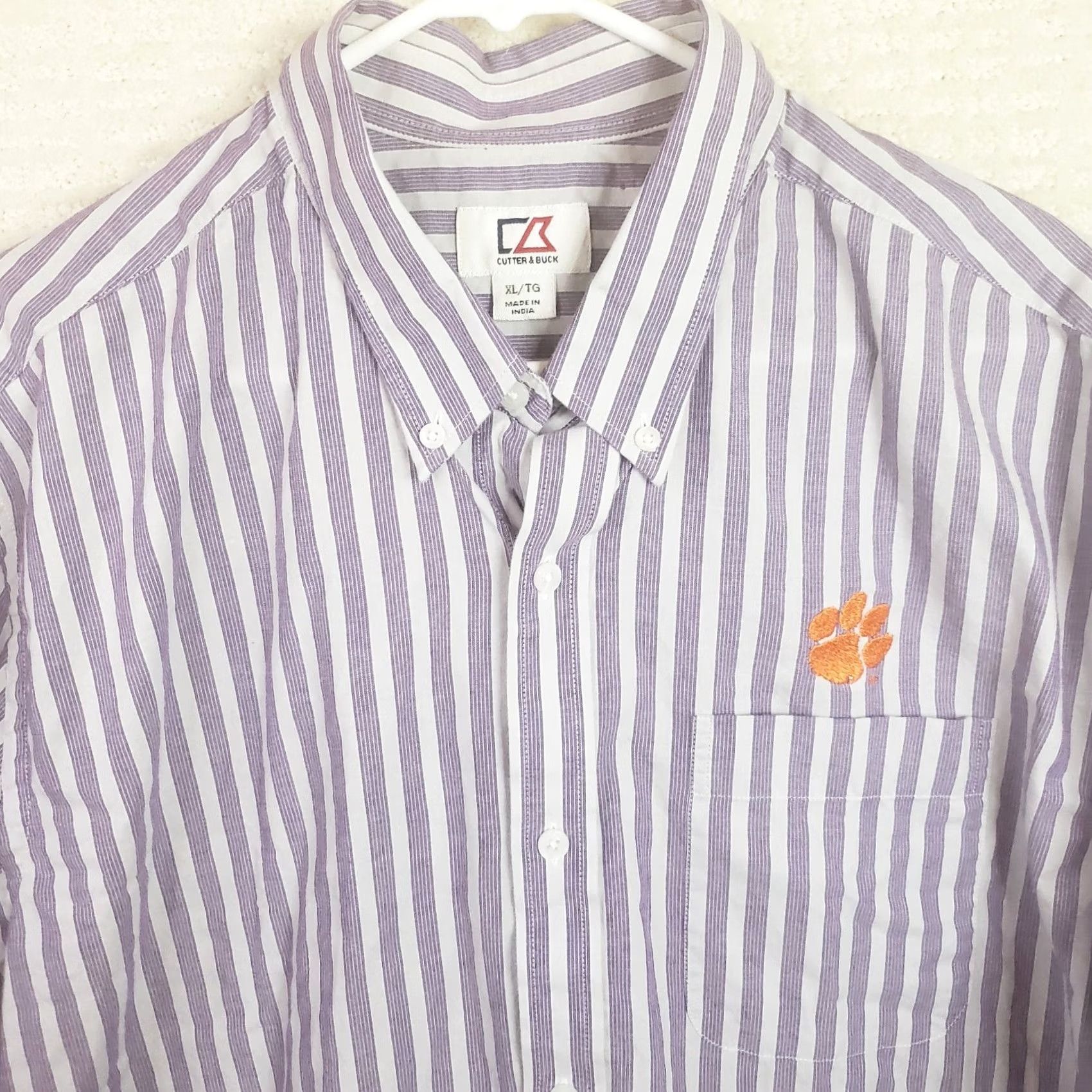Cutter & Buck Cutter & Buck Clemson Tigers Mens XL Purple Striped Button-Up Shirt Size US L / EU 52-54 / 3 - 3 Thumbnail