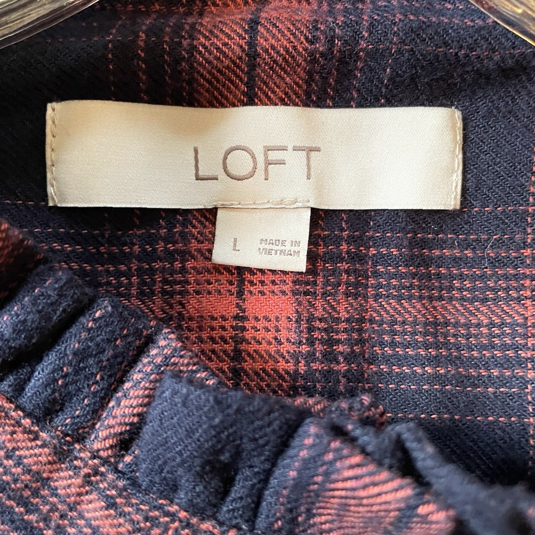 Loft LOFT Shirt Dress L Blue Soft Drop Waist Flannel Plaid Button Long Sleeve Shirt Dress, Casual, Women, Regular, Knee Length, Vintage: No Size L / US 10 / IT 46 - 4 Thumbnail