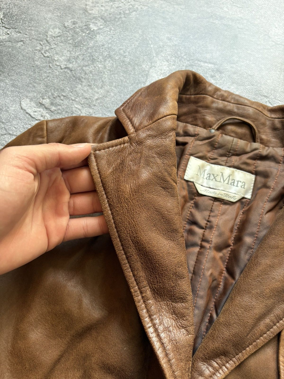 Max Mara Vintage Max Mara Italy Luxury Brown Leather Jacket Size US10 Size L / US 10 / IT 46 - 10 Thumbnail