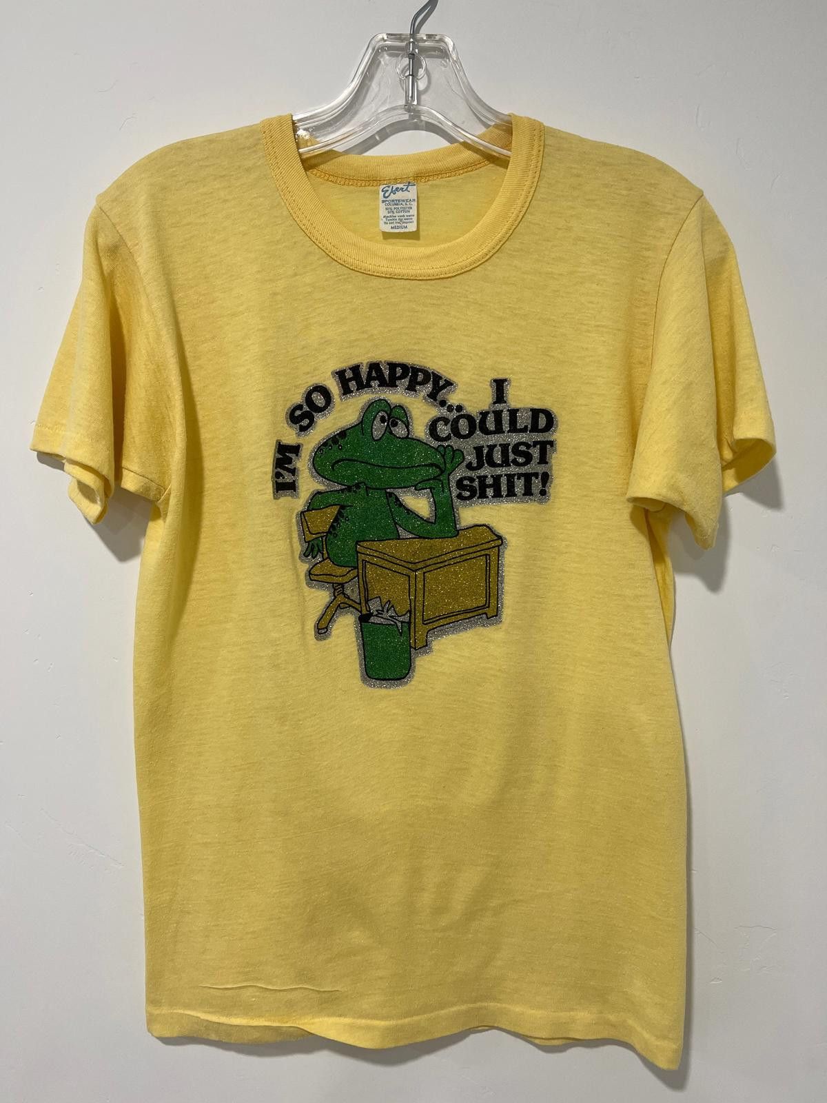 Designer I’m so happy I could shit 70s glitter iron on tshirt Size ONE SIZE - 1 Thumbnail