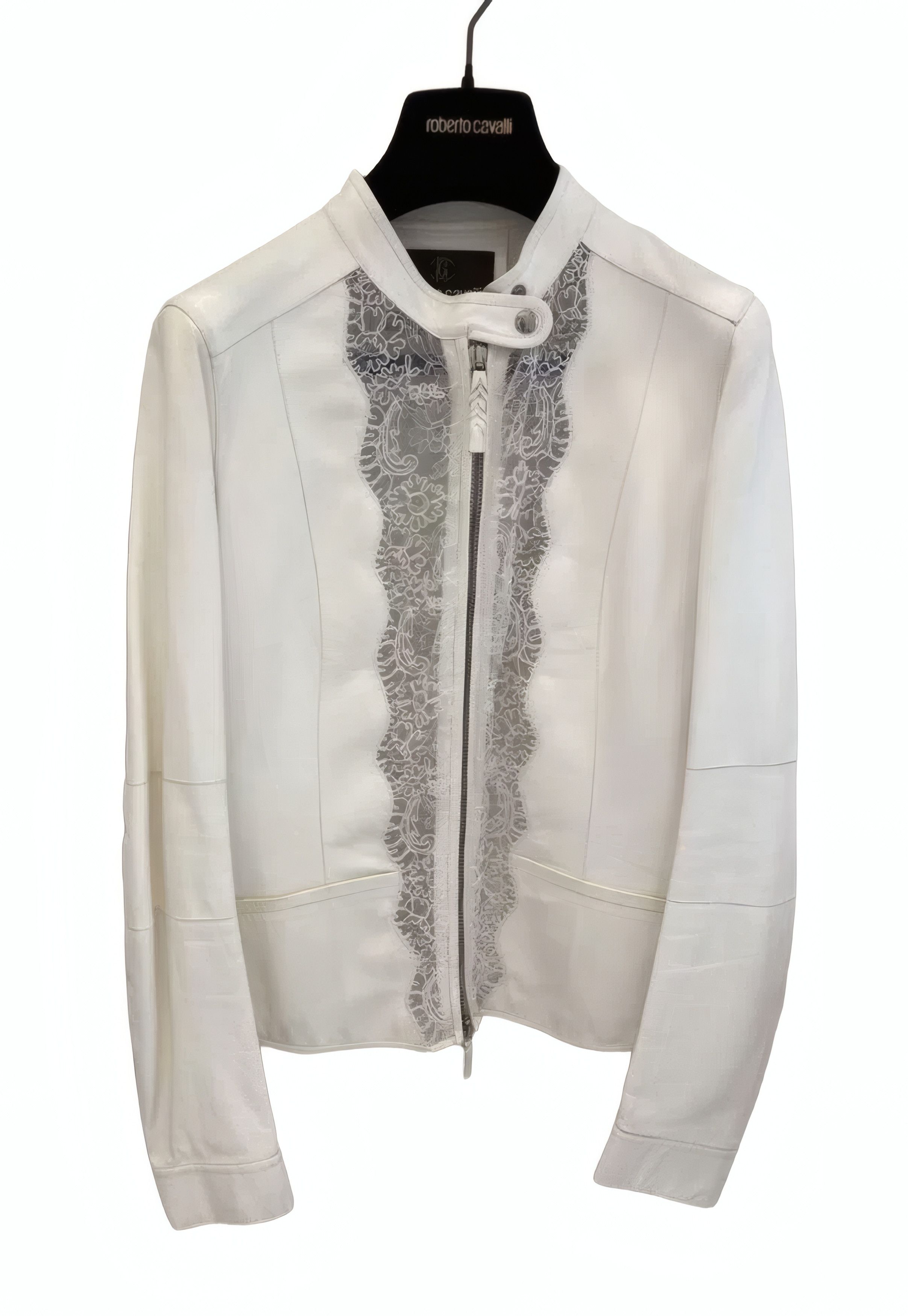 Roberto Cavalli Lace-Detailed Leather Moto Jacket