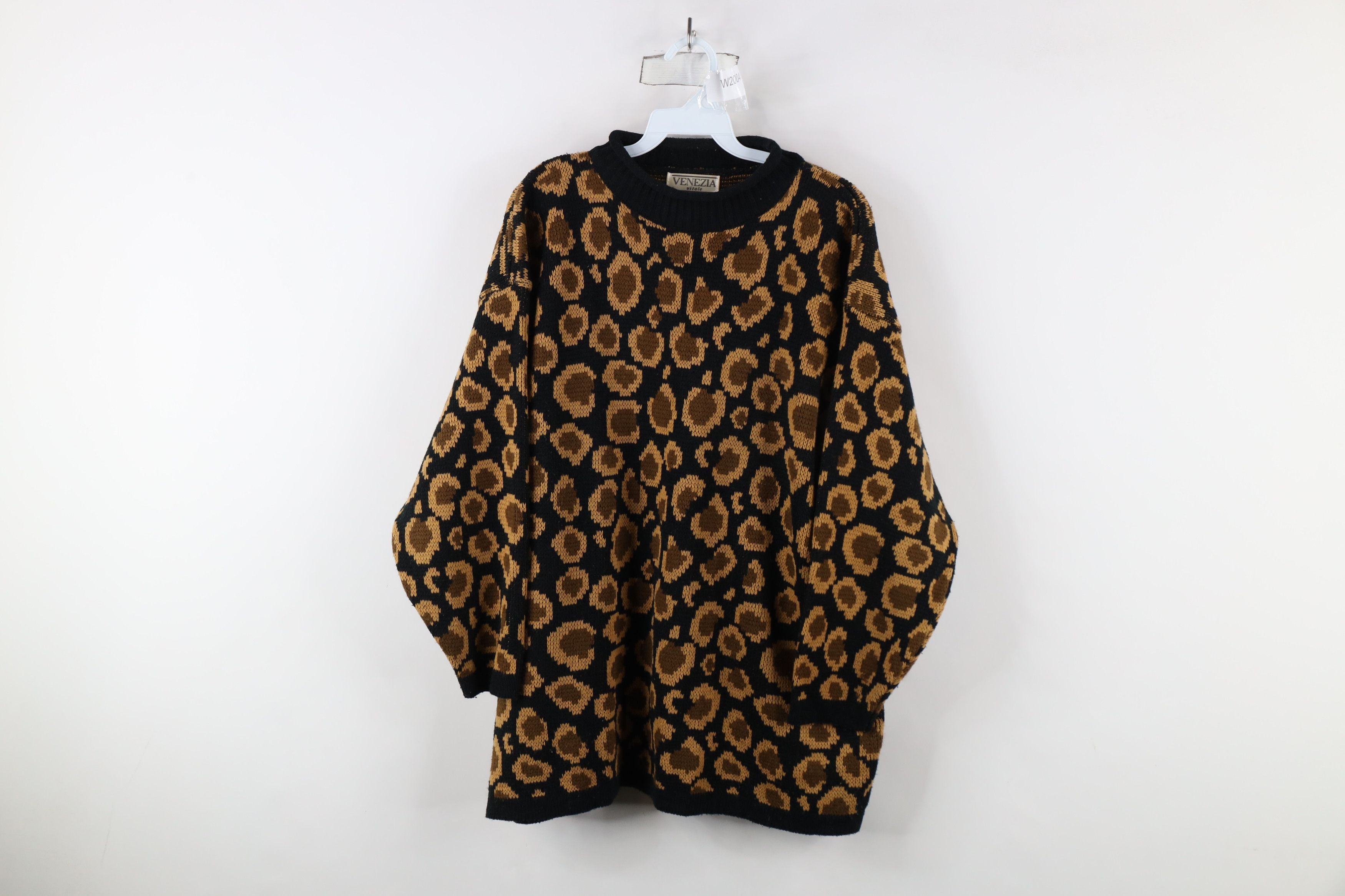 Vintage Vintage 90s Streetwear Leopard Print Marled Knit Sweater Size XL / US 12-14 / IT 48-50 - 1 Thumbnail