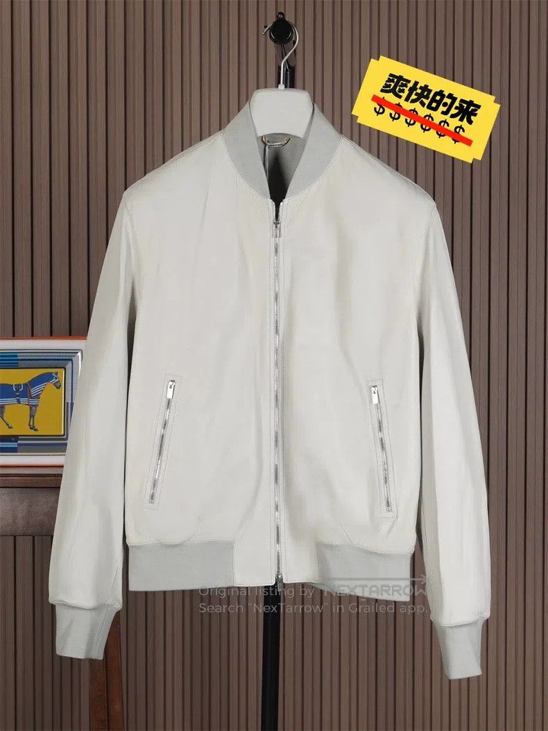 Hermes Hermes Men's Elephant Grey Baseball Leather Jacket Size US M / EU 48-50 / 2 - 1 Thumbnail