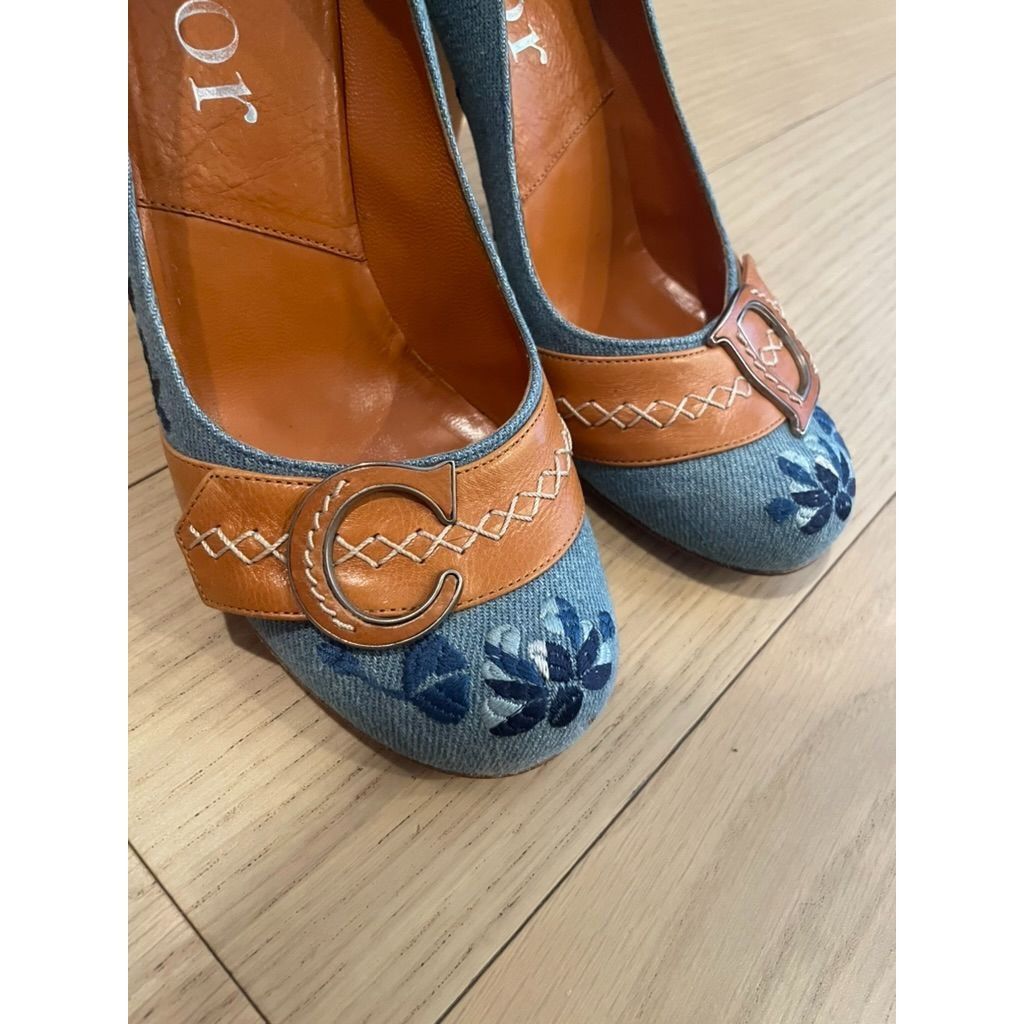 Dior Christian Dior Womens Denim & Leather Heels With Embroidered Size US 5 / IT 35 - 4 Thumbnail