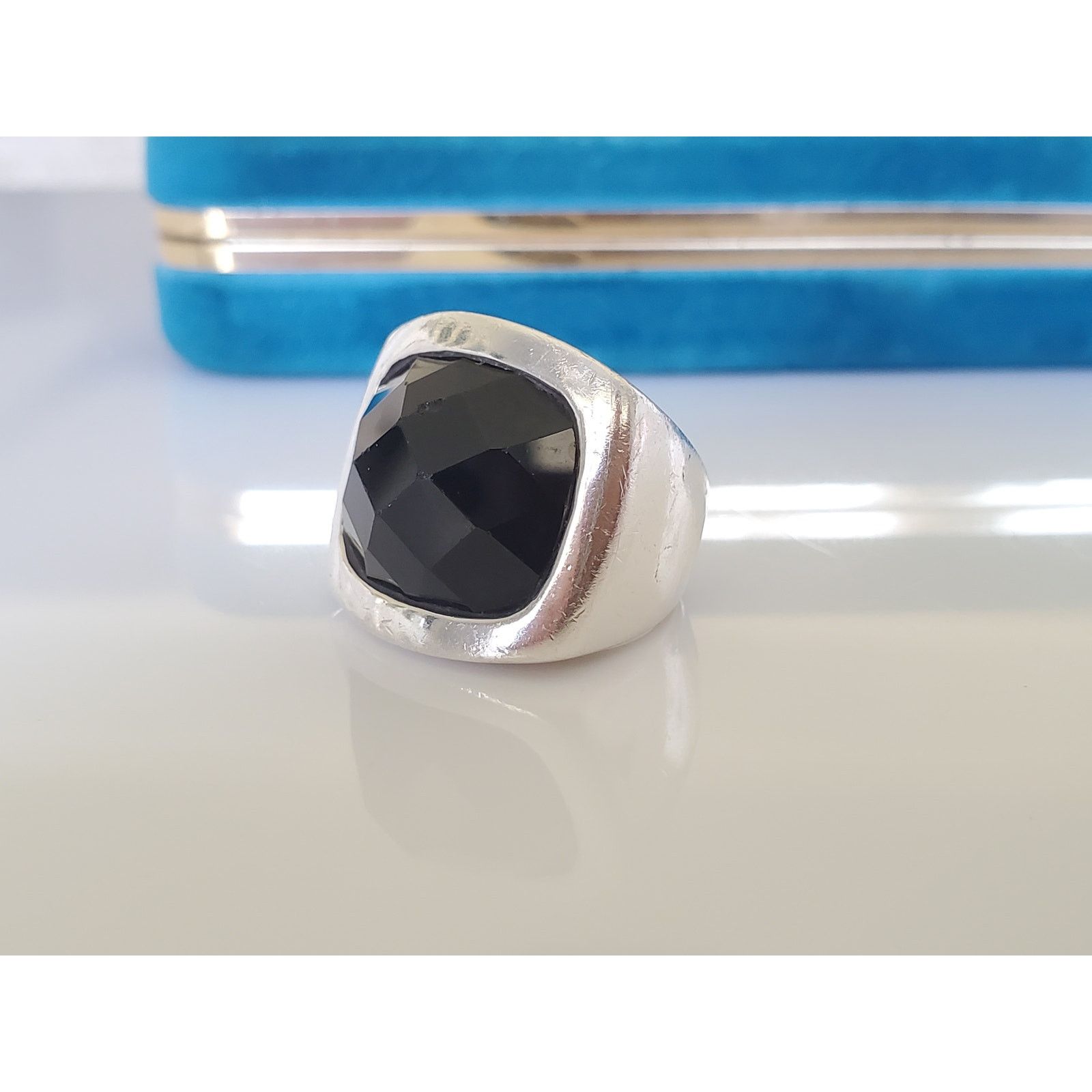Other Vintage CFJ Designer Sterling Silver Onyx Ring Size ONE SIZE - 3 Thumbnail