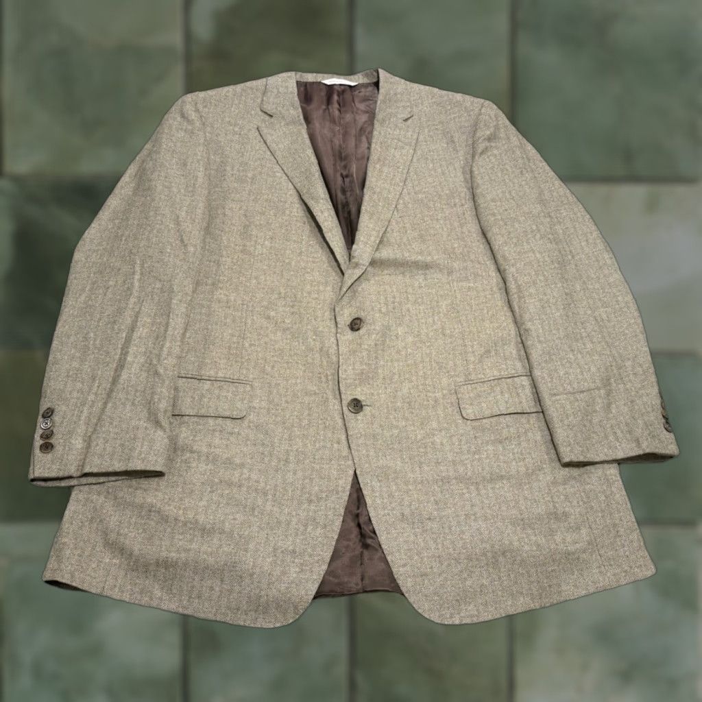 Vintage Loro Piana SAMUELSOHN Tan Herringbone Cashmere Silk Blazer 46 Long Mens Size 46R - 1 Thumbnail