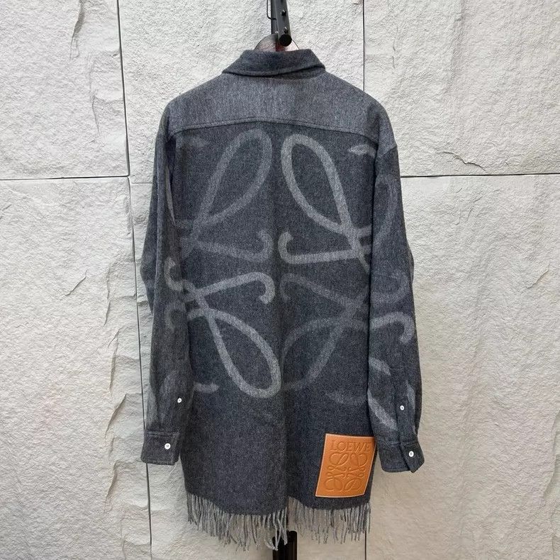 Loewe LOEWE Gray large logo leather jacket with tassels Size XS / US 0-2 / IT 36-38 - 2 Thumbnail