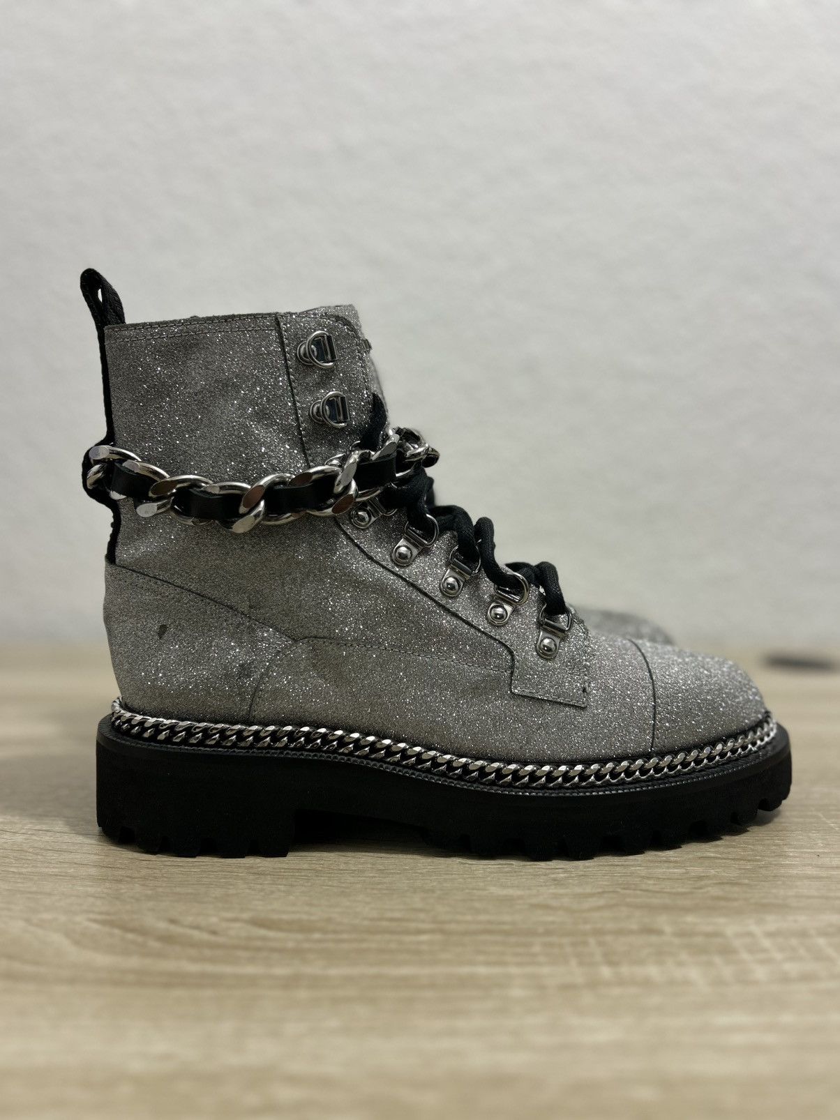 Balmain Balmain Silver Glitter Chain Combat Boots Size US 9 / IT 39 - 2 Thumbnail