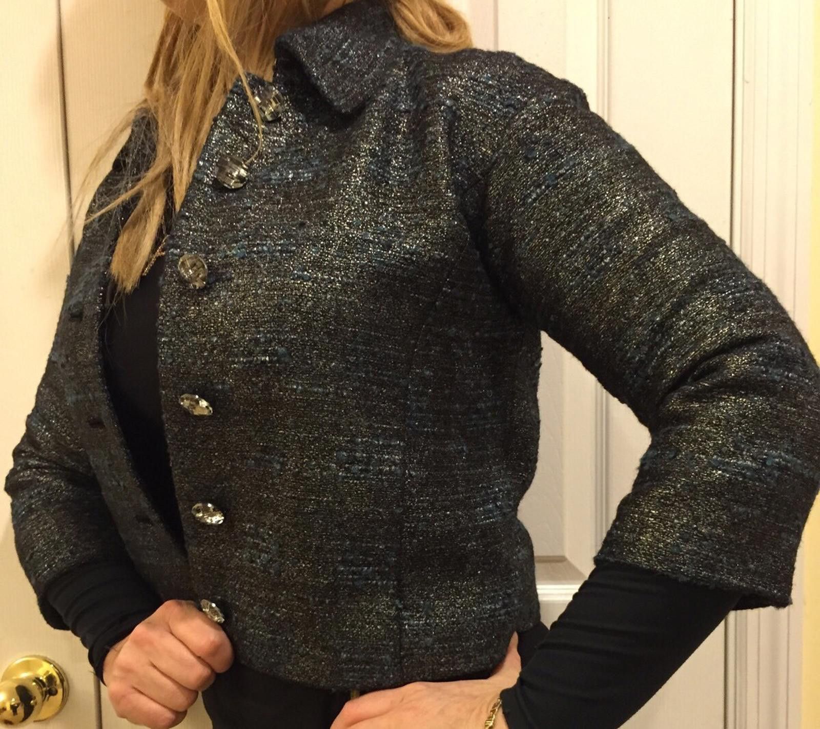 Worthington Worth New York Peacock Lurex Boucle Chic Jacket Ret$698 Sz 0 Size XS / US 0-2 / IT 36-38 - 4 Thumbnail