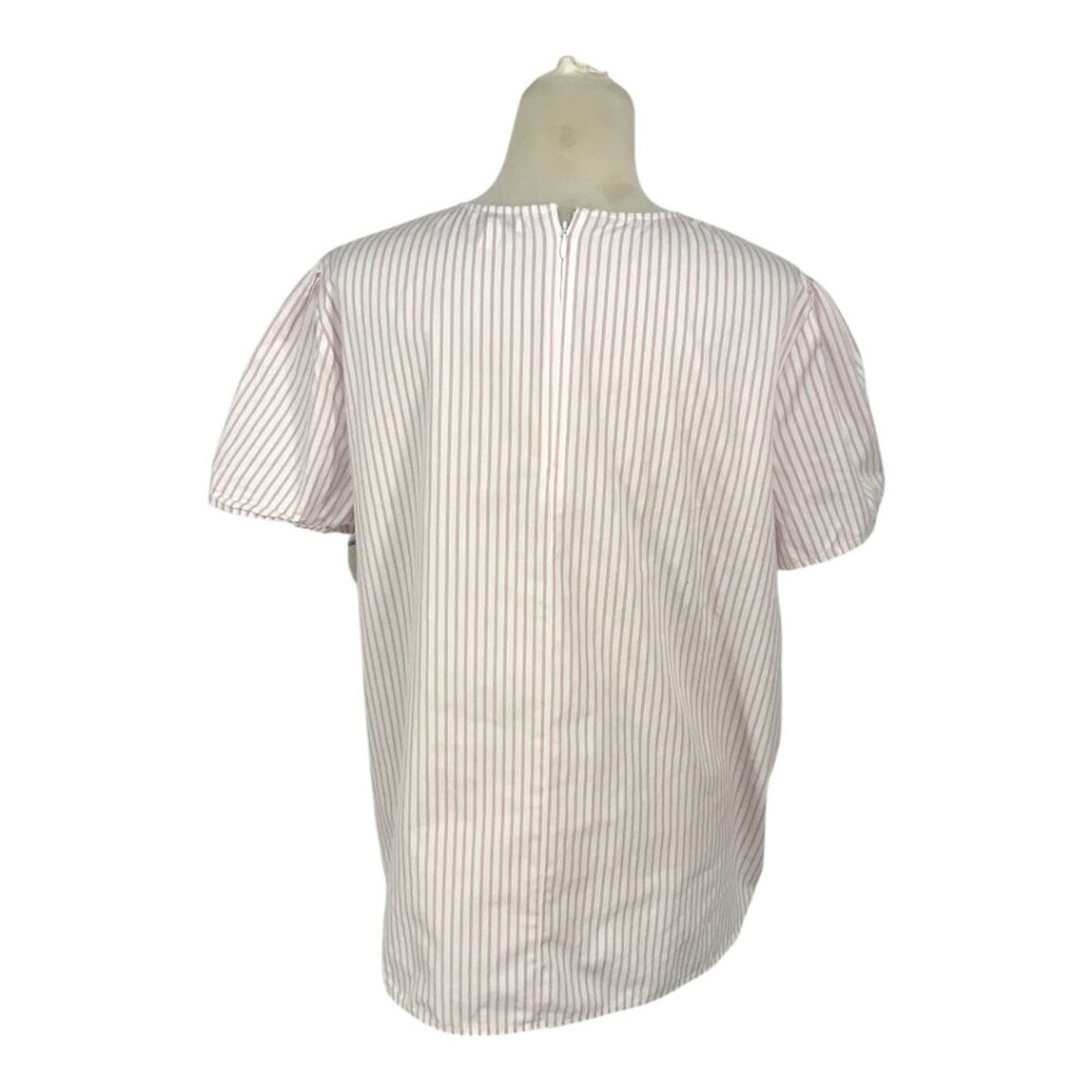 Nordstrom Nordstrom 100% Cotton Puff Sleeve Top Pink Stripe Large NWOT Size L / US 10 / IT 46 - 7 Thumbnail