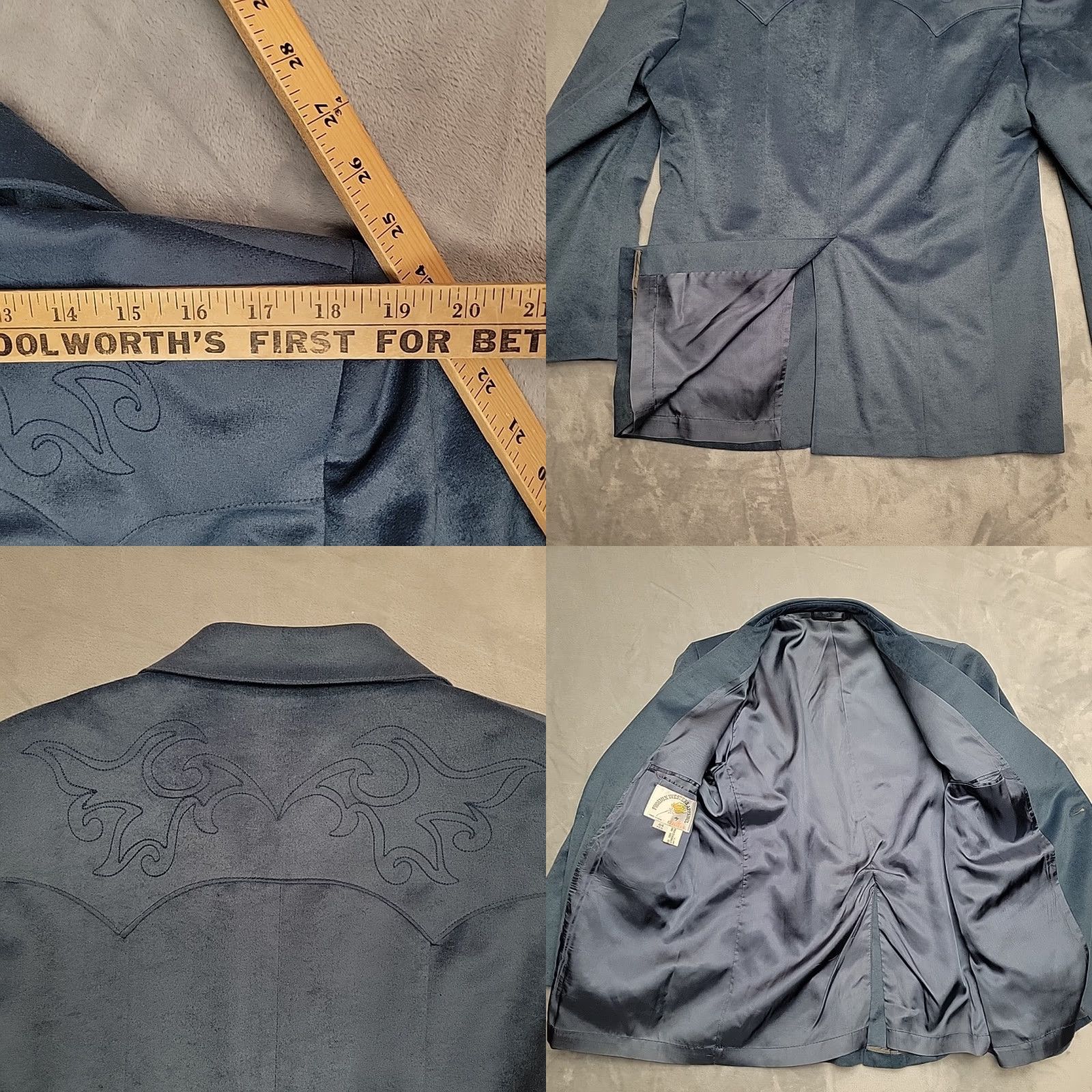 Vintage VINTAGE Phoenix Western Apparel Blazer Mens 44R Blue Faux Suede Soft Western Sport Coat Size 44R - 8 Thumbnail