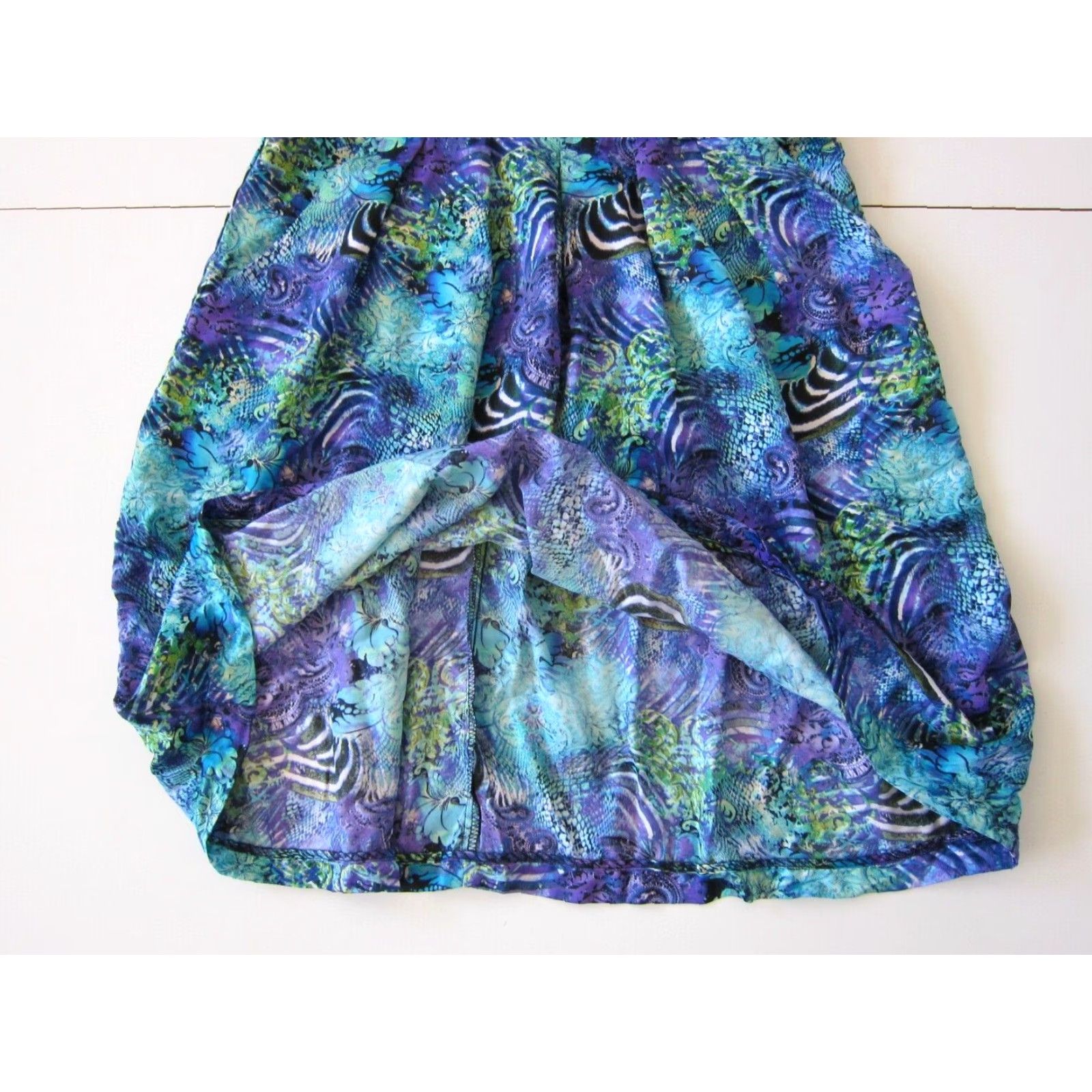 Vintage Roz & Ali V-Neck Pocket Empire Tank Dress 12 Purple Floral Abstract Green Blue Purple Sleeveless Women's Dress 12 Size XL / US 12-14 / IT 48-50 - 7 Thumbnail